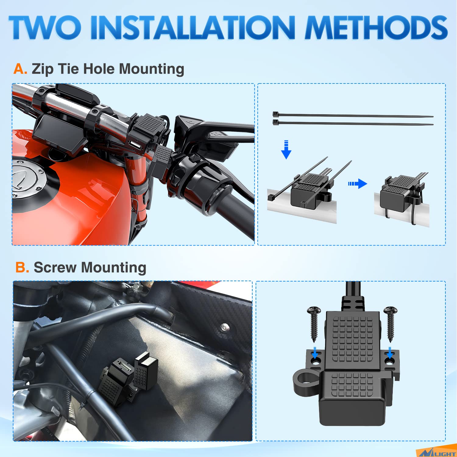 Nilight Waterproof Motorcycle Usb 3.1Amp Quick Sae To Usb Charger Adapter O Ring Terminal Cable Harness With Inline 10Amp Fuse H