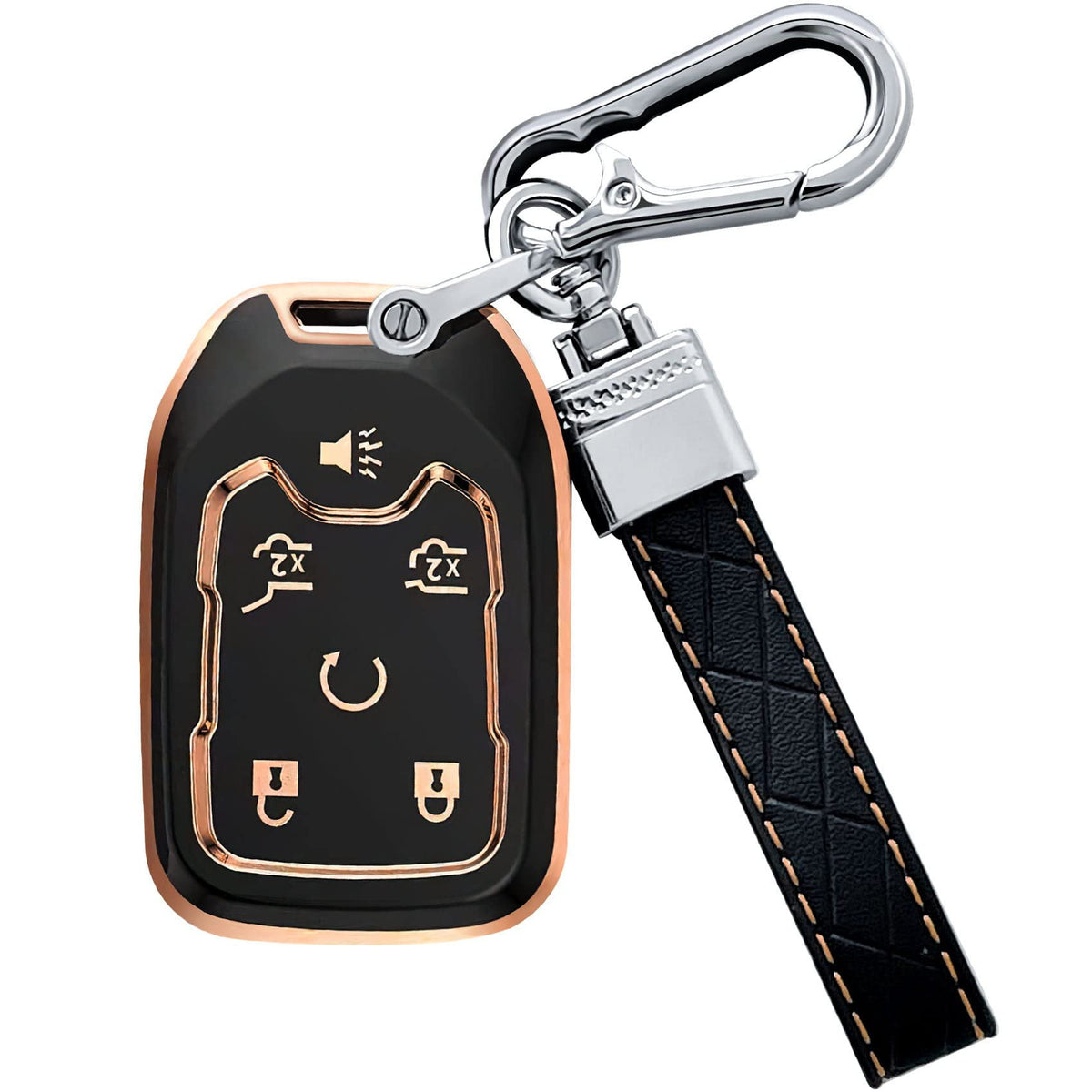 Key Fob Cover For Chevy Tahoe Suburban Gmc Yukon Accessories With Keychain 6 Button Key Shell Case Tpu (Black)