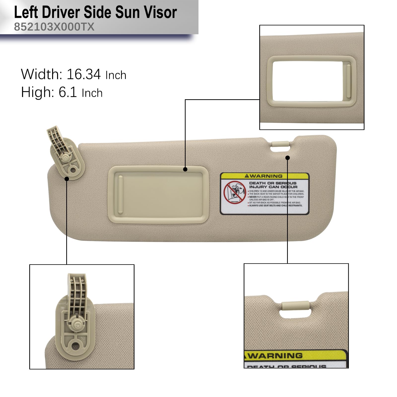 Crazyparts Driver Left & Passenger Right Side Sun Visor Compatible With Hyundai Elantra 2011-2015 Hyundai Veloster 2006-2016 Rep