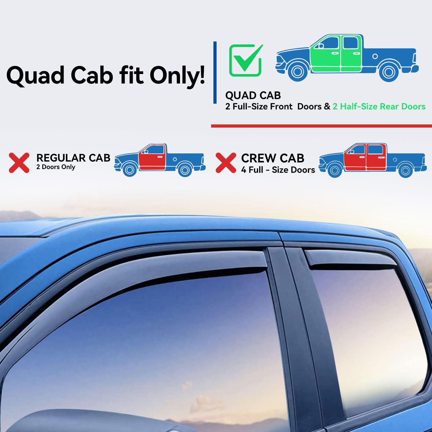 Window Visors Rain Guards For 2009-2018 Dodge Ram 1500 Quad Cab, Out-Channel Window Vent Wind Deflectors Visors Shades For 2019-