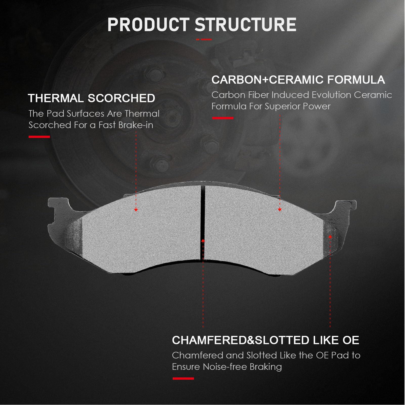 Cciyu D477 Front Ceramic Disc Brake Pads Kit - 4Pcs For Jeep Comanche 90-92, Cherokee 90-01, Grand Cherokee 93-98, Wagoneer 90,