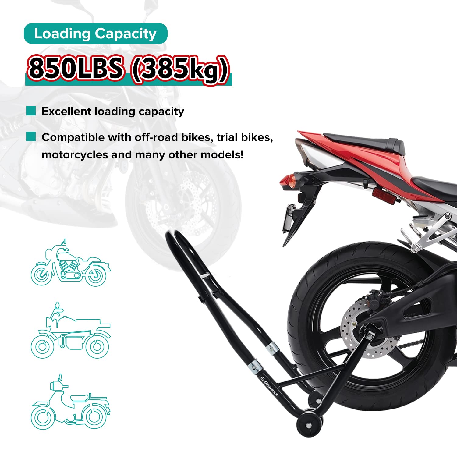 Donext Motorcycle Stand 850Lb Sport Bike Rear Wheel Lift Swingarm Paddock Stands Black, U+L