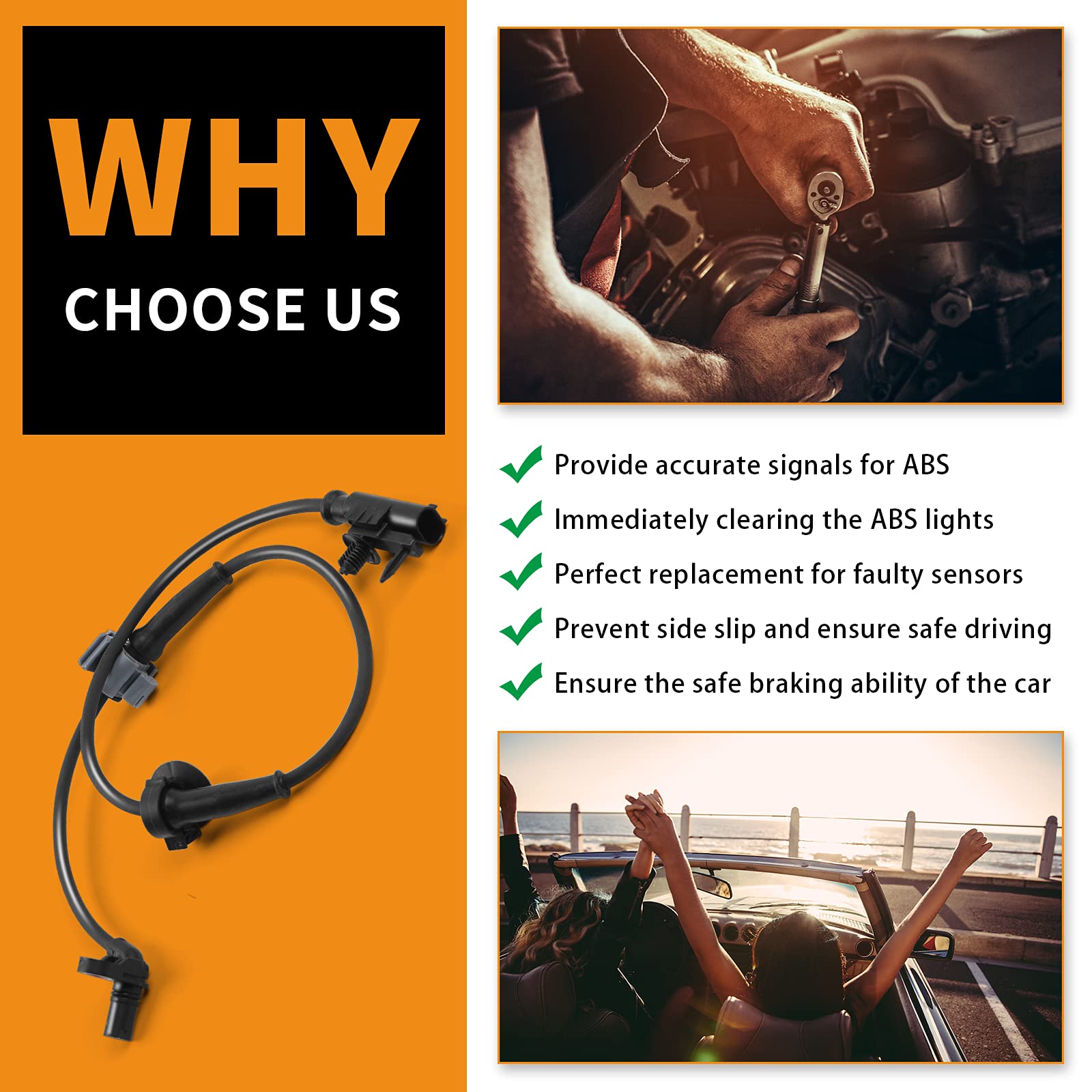 Mikkuppa Abs Wheel Speed Sensor, 15229012 Front Side Replacement For 07-13 Chevy Silverado 1500 Tahoe Suburban 1500, 07-12 Gmc Yukon Sierra