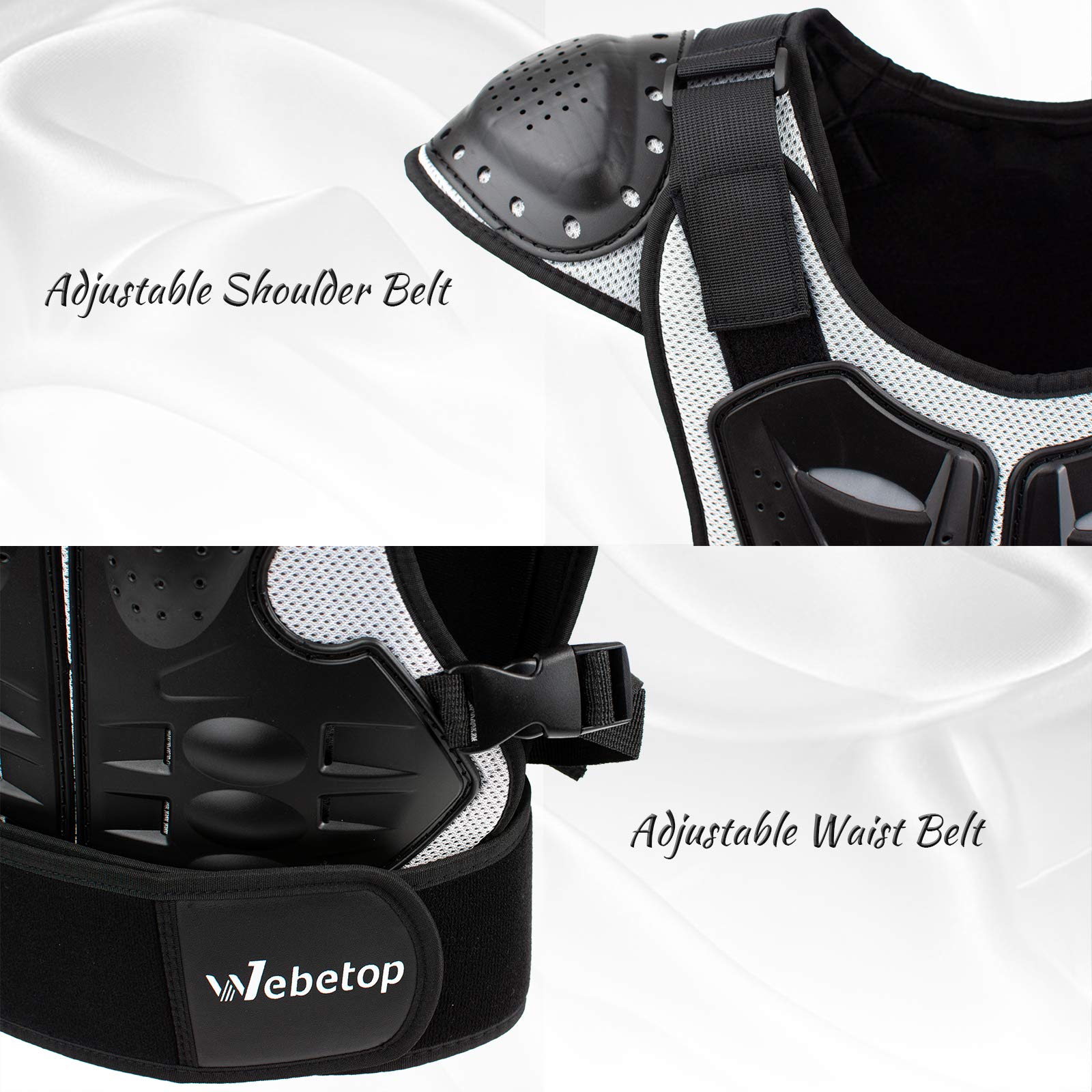 Webetop Kids Youth Chest Protector Motocross Four Wheeler Chest Plate For Skiing Dirt Bike Black/Silver L