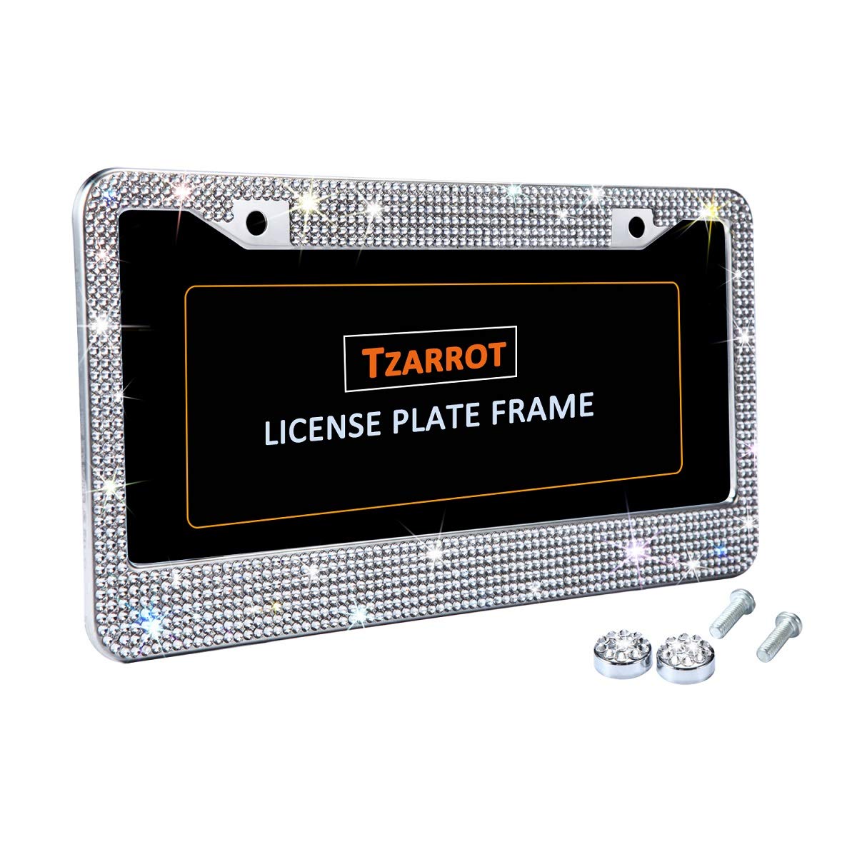 White Rhinestone Bling License Plate Frame For Women, Metal Rust-Proof Car Plate Frame Cute Bling Car Accessories For Women Girl