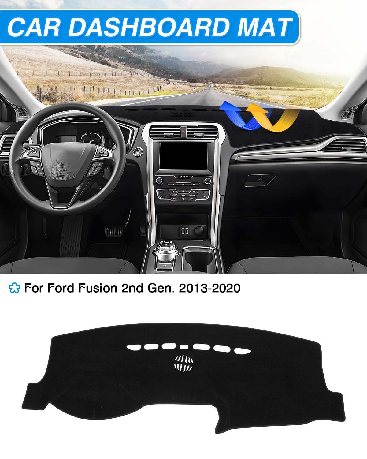 Cartist Dash Cover Fits for Ford Fusion 2013-2020 Dashboard Cover Mat for Fusion Accessories Non-Slip Pad Carpet Anti-Glare