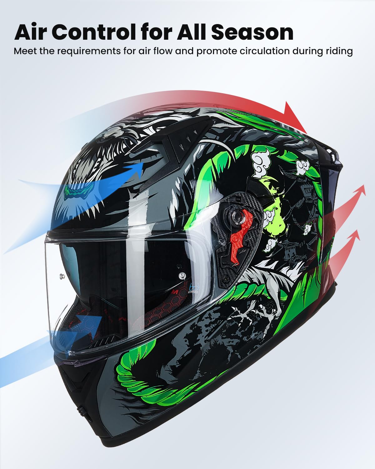 Ilm Motorcycle Helmet Full Face With Pinlock Compatible Clear&Tinted Visors And Fins Street Bike Motocross Casco Dot Model Z501(Legend Green, Large)