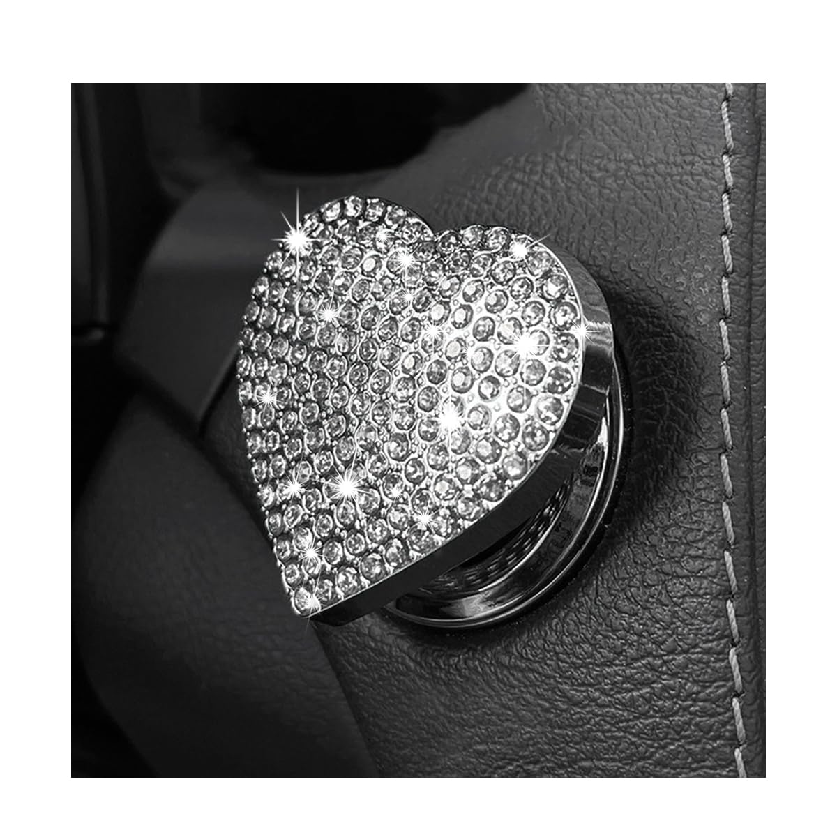 Sylvil Bling Car Engine Start Button Cover, Heart Shape Diamond Push Start Button Sticker, Sparkly Rhinestone Ignition Button De