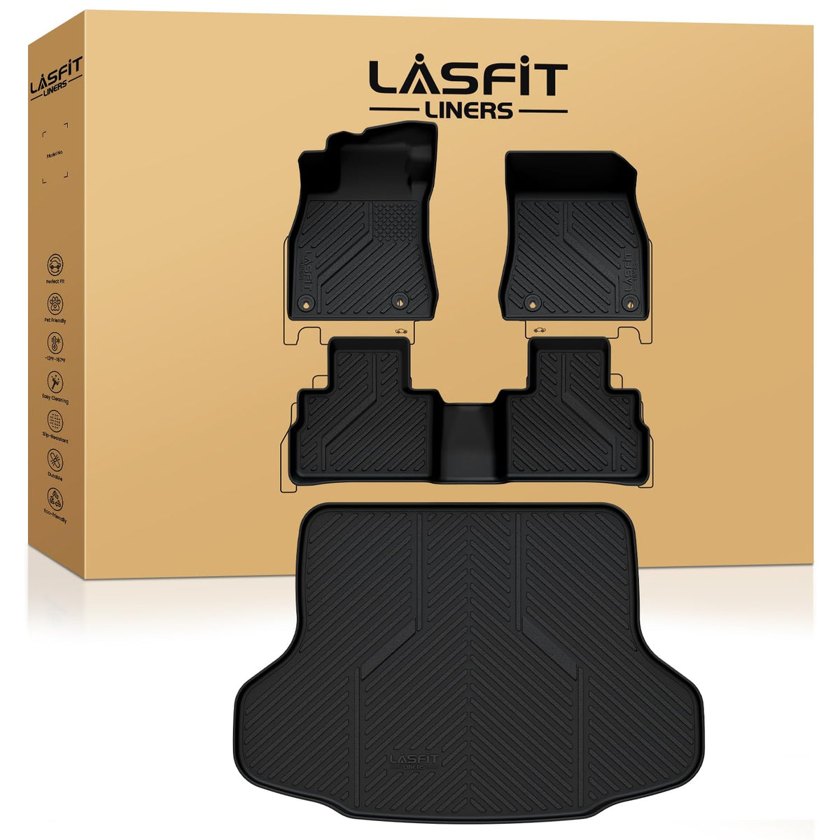 LASFIT Floor Mats & Cargo Mat for Nissan Sentra 2022-2025, Custom Fit TPE All Weather Easy Clean Durable No-Curling Floor Liners