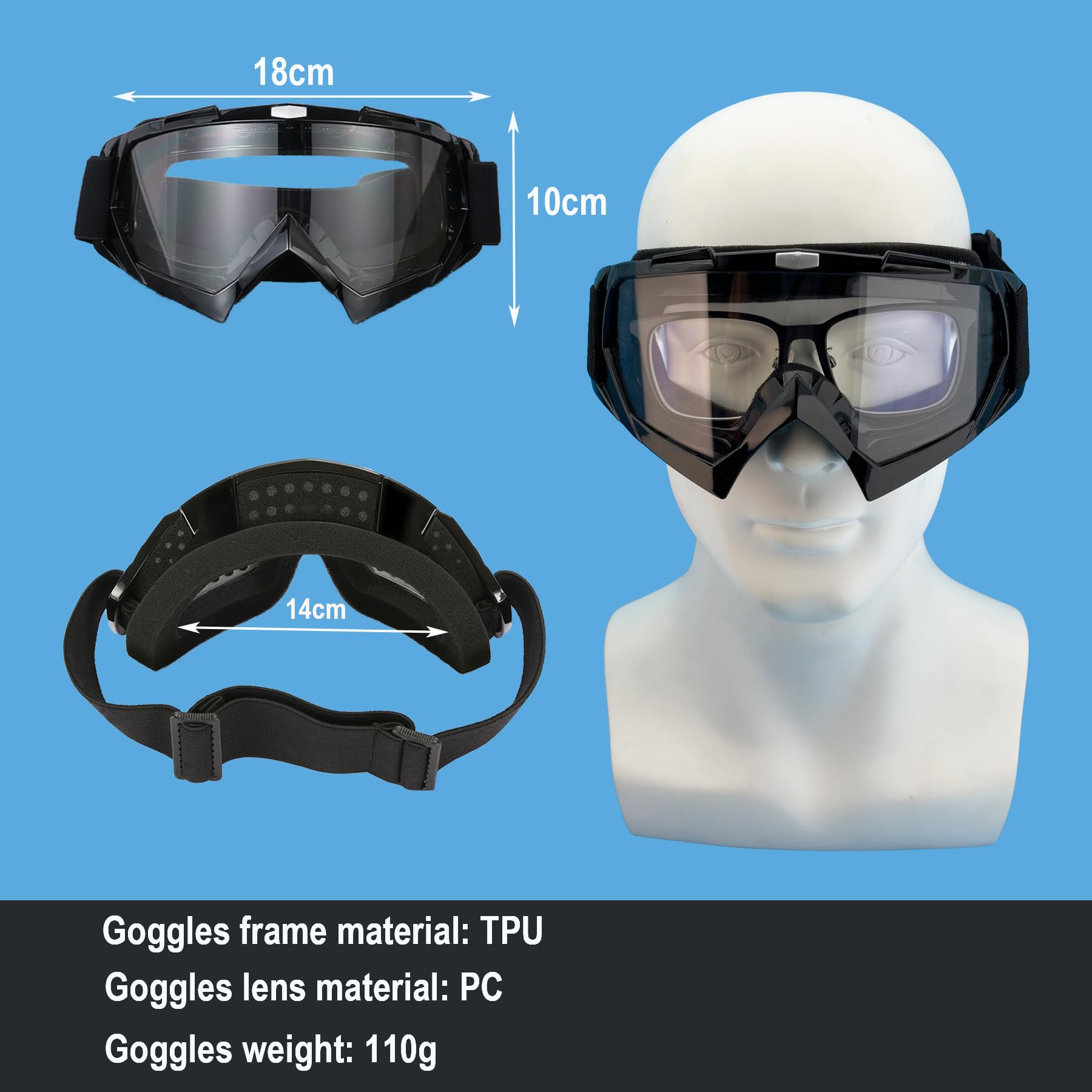 LJDJ Dirt Bike Goggles, Motorcycle Goggles 2 Pack ATV Goggles Riding Goggles Ski Goggles Windproof Offroad Protective Glasses Ra