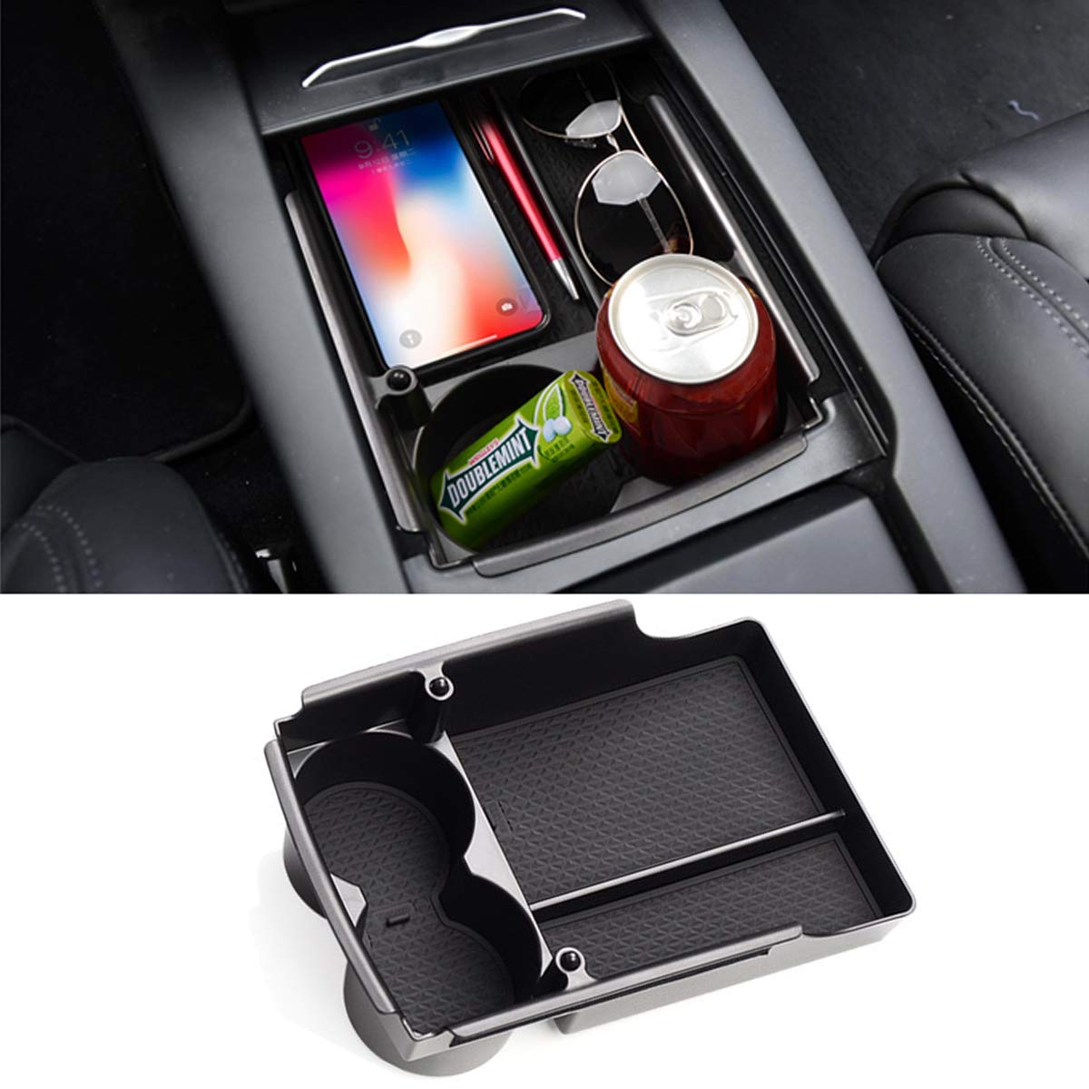 Jaronx Compatible With Tesla Model X/Model S Center Console Organizer, Armrest Storage Box+Cup Holder,Compatible With Tesla Model X/S Accessories (Fit: Model S/Model X 2016 2017 2018 2019 2020 2021)