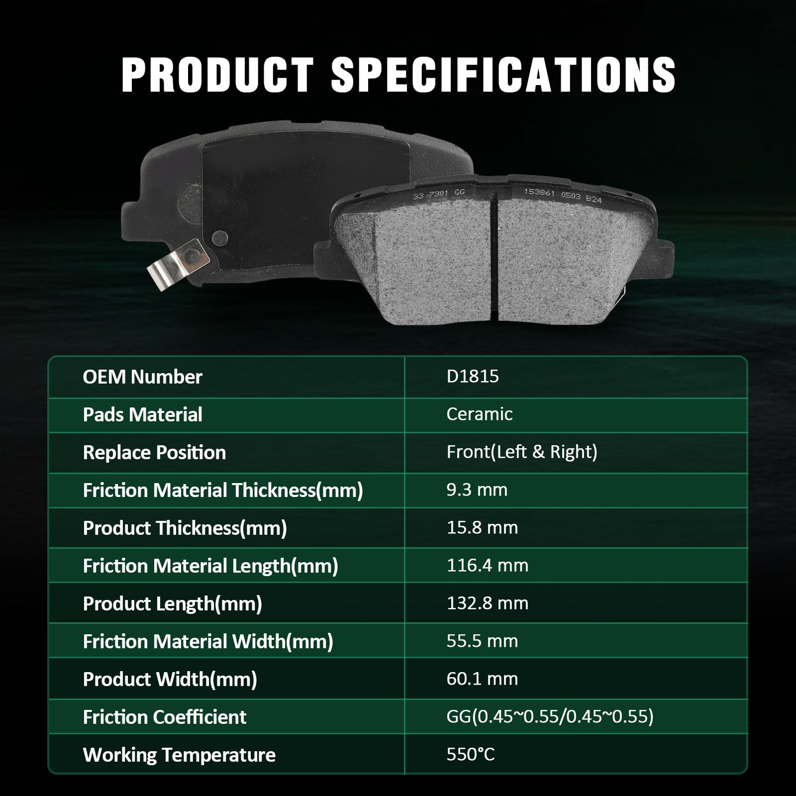 Automuto 4Pcs Front Ceramic Disc Brake Pads Set D1815 For Hyundai Santa Fe Sport 2017-2018,For Kia Sorento 2016-2020