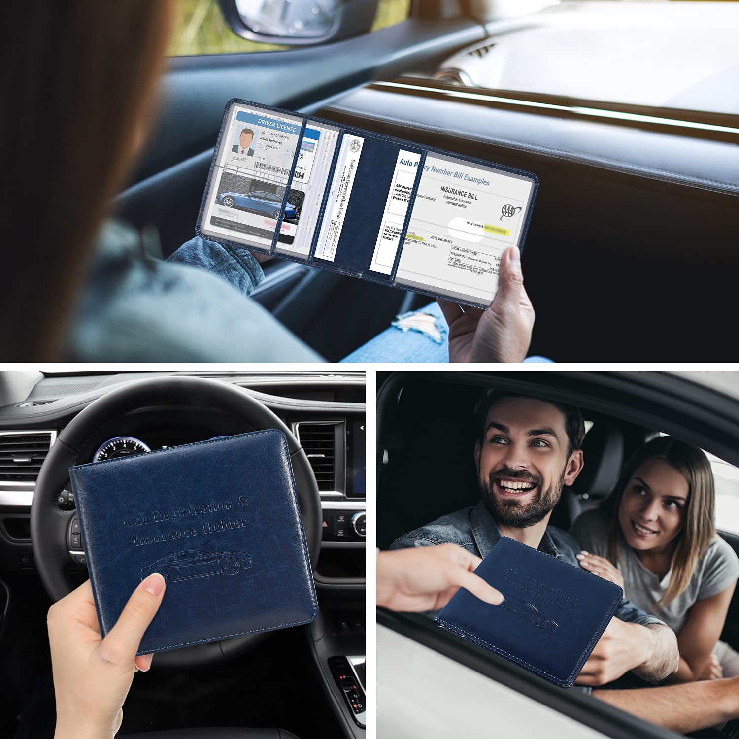 Dmluna Car Registration And Insurance Holder, Folio Leather Vehicle Card Document Glove Box Organizer, Auto Truck Compartment Ac