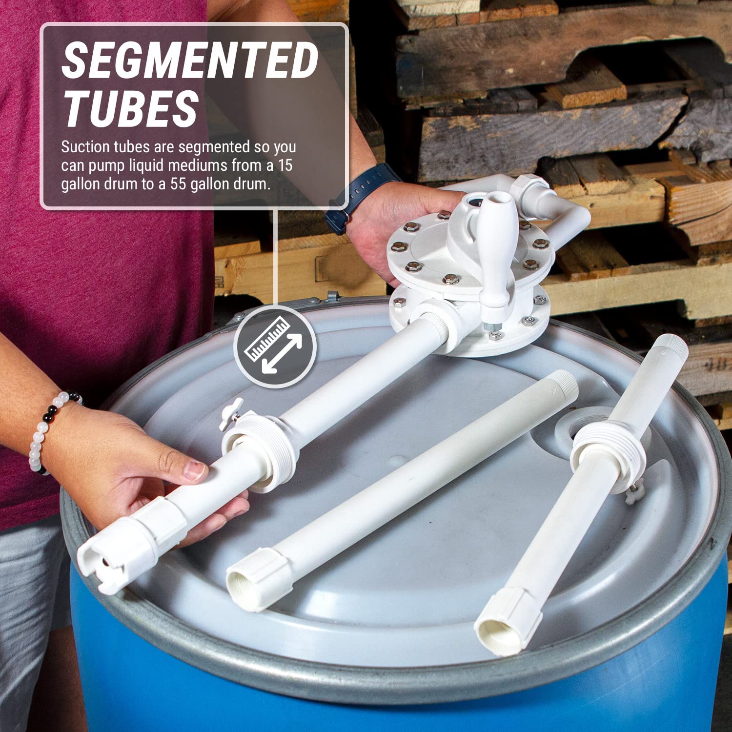 TERA PUMP Barrel Chemical Pump for 55 Gallon Barrel, Heavy Duty Polypropylene, Hand Crank Action Pump, 10 GPM, Corrosion Resista