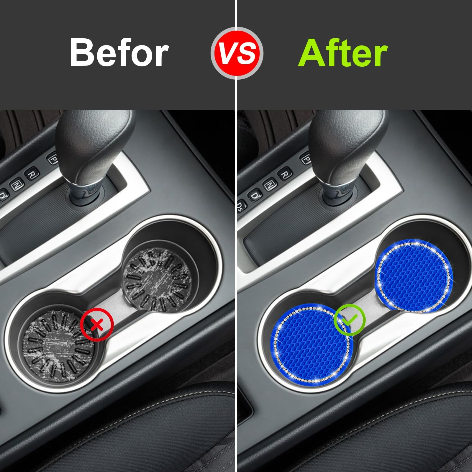 4Pcs Bling Car Cup Coaster, 2.75 Inch Auto Car Cup Holder Insert Coasters Silicone Anti-Slip Crystal Rhinestone Drink Car Cup Ma