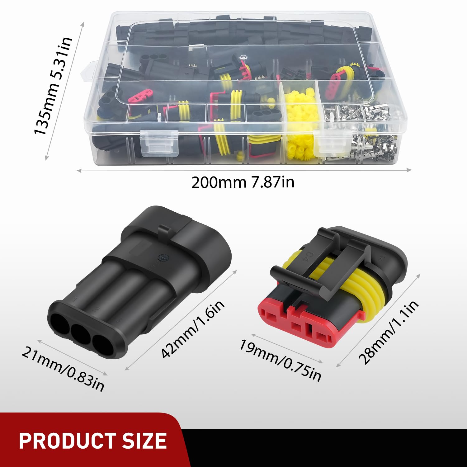 Nilight 280Pcs 3 Pin Electrical Connector Plug Male Female Terminal Wire Waterproof Connectors 3 Way Automotive Connect Set For