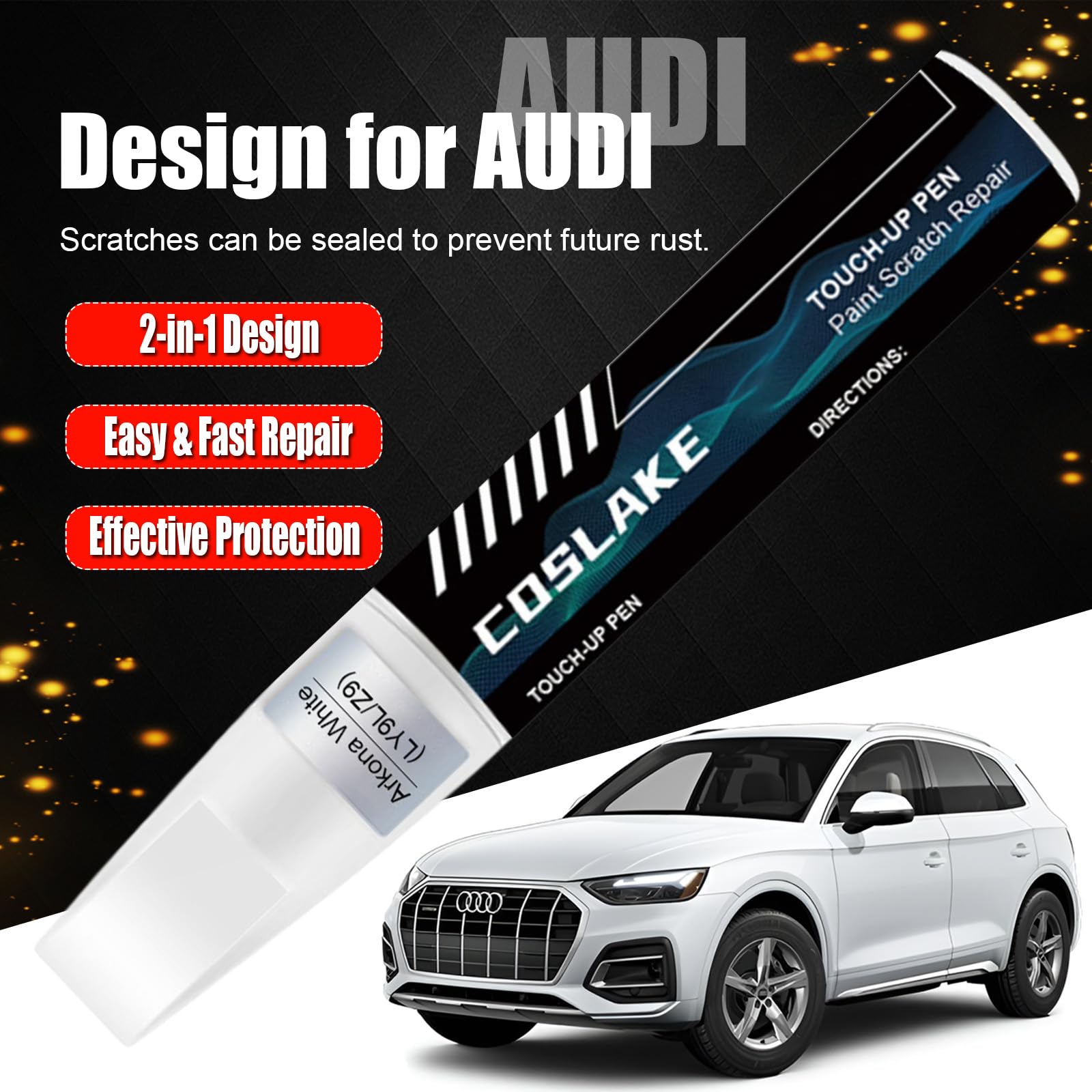 Coslake Car Touch Up Paint(Navarra Blue Metallic(Lx5H/2D)) For Audi, Car Paint Scratch Repair Kit, Quick & Easy Solution To Repa