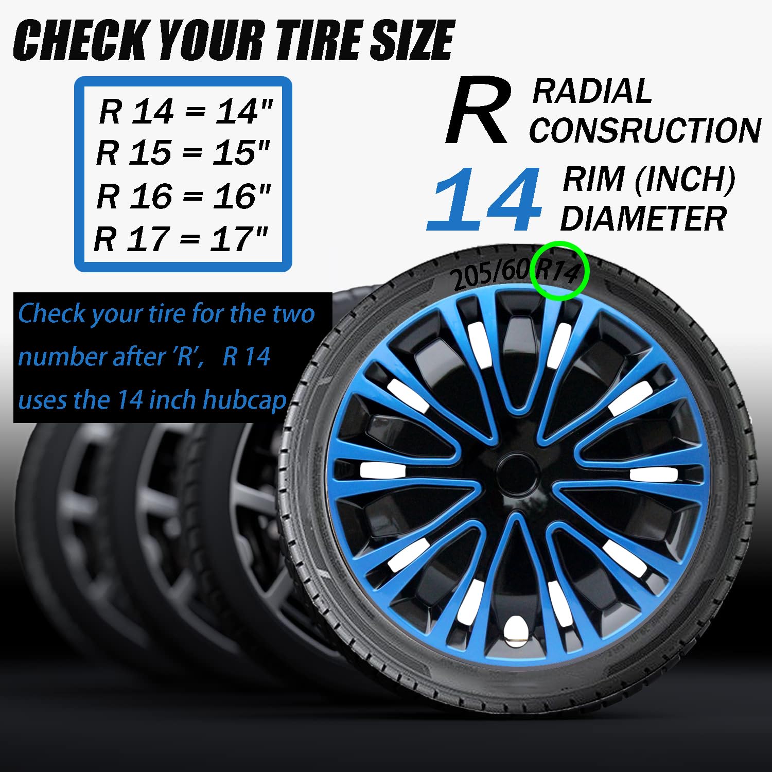 Hubcap Wheel Cover Replacement R14 Hub Caps Universal Wheel Rim Cover Abs Material Exterior Accessories For Car Truck Suv -Set O