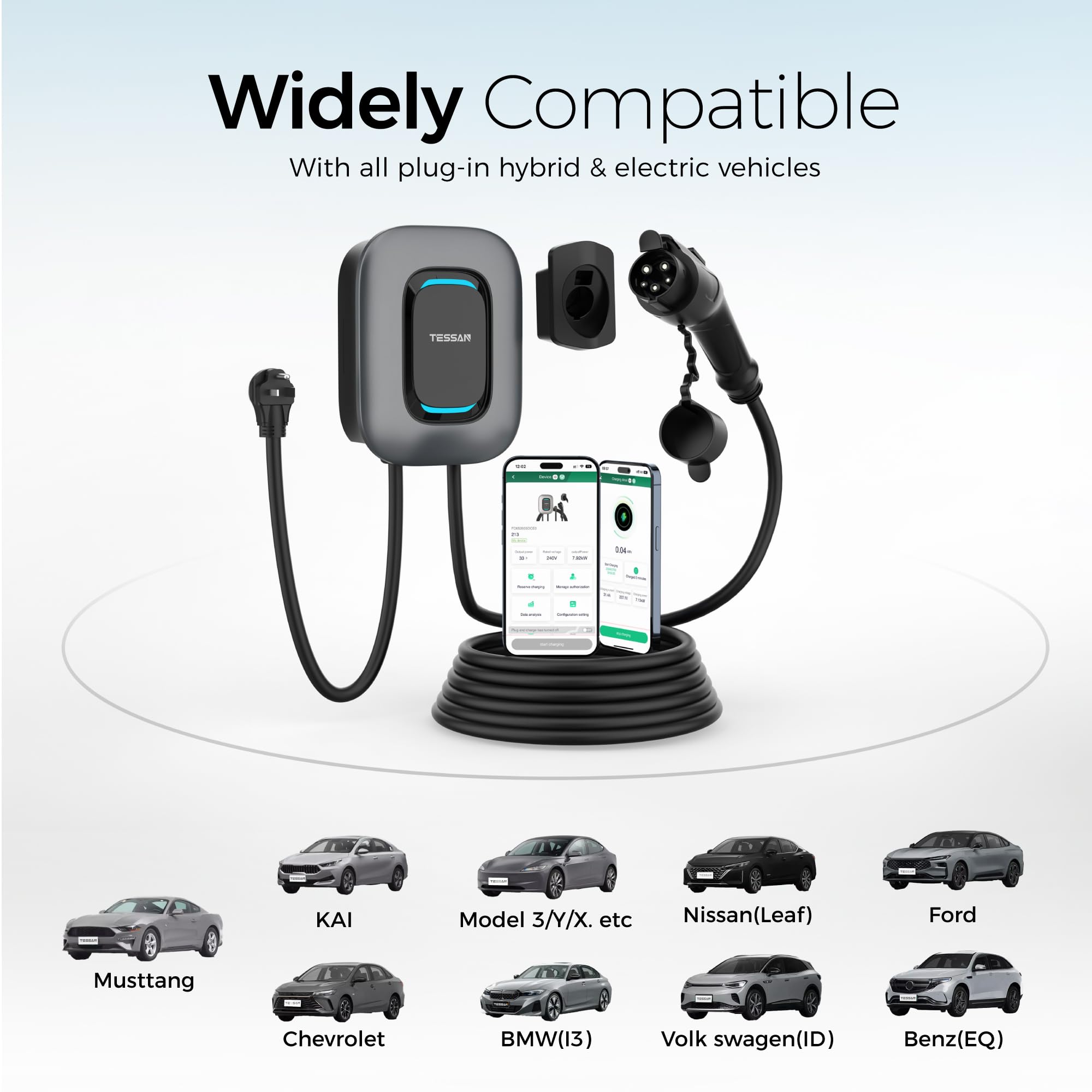 TESSAN EV Charger Level 2, 40A/240V Wall Mount Electric Vehicle Charing Station, Smart EV Chargers Equipment App Control Wi-Fi (