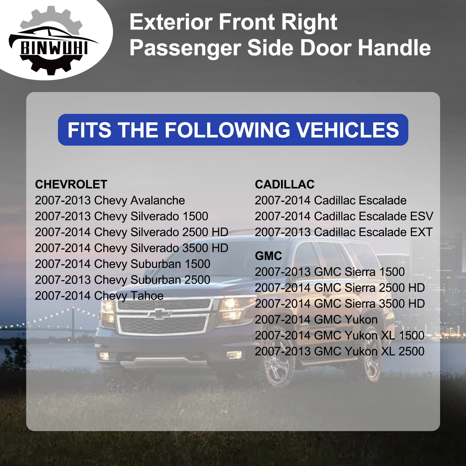 Front Passenger Side Exterior Door Handle Compatible with 2007-2013 GMC Sierra Yukon XL Denali,Cadillac Escalade,Chevrolet Chevy