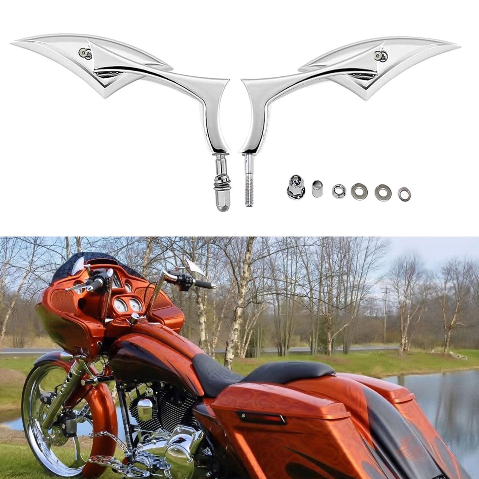 Chrome Motorcycle Cruiser Blade Mirrors For Harley Davidson Street Glide Flhx