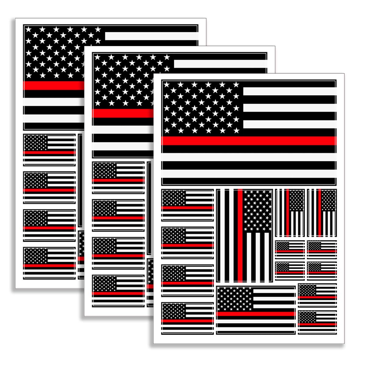 QQSD Thin Red Line American Firefighter Flag Sticker Decal in Multiple Sizes - Honoring Law Enforcement Officers Stickers, 3 Pac