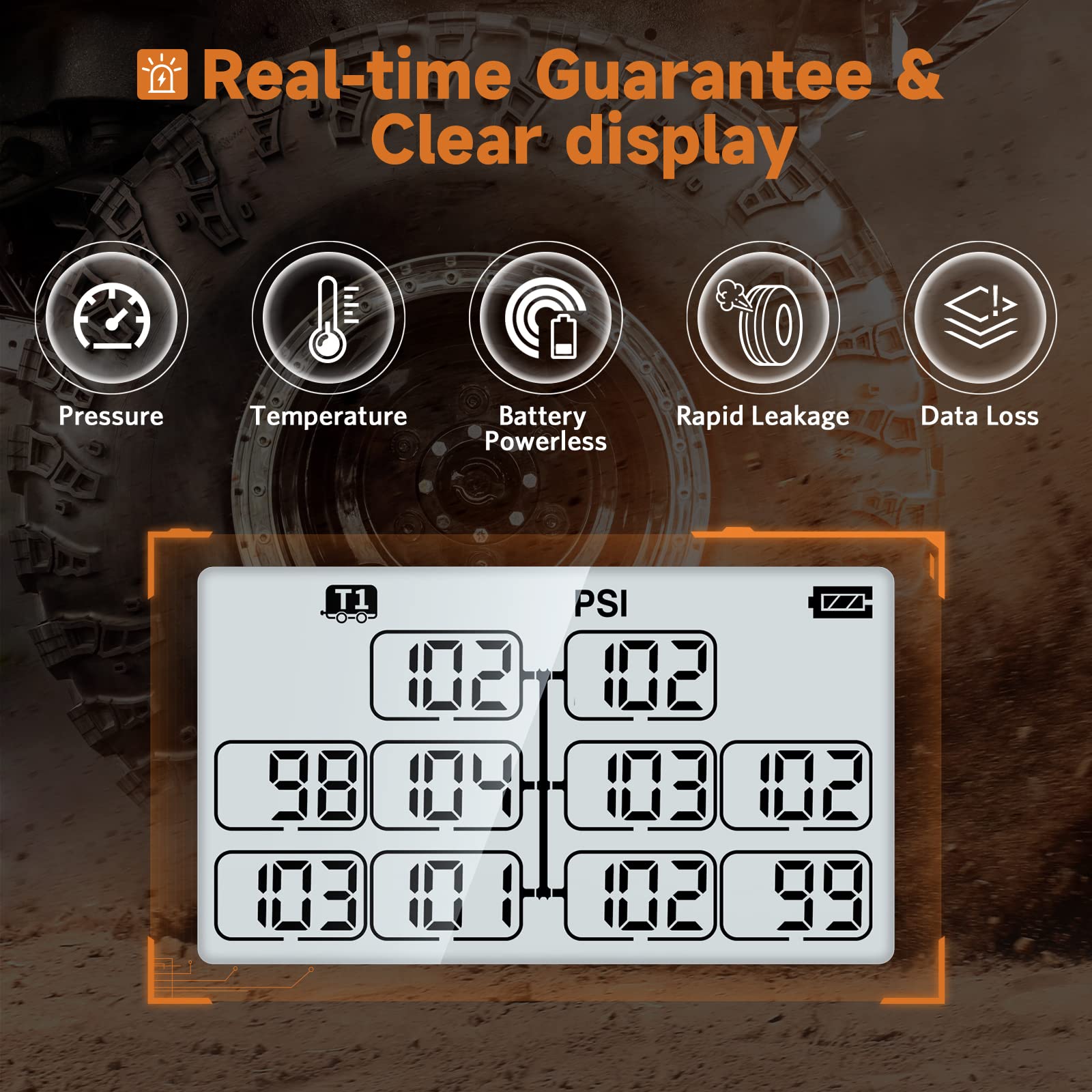 Guta Trailer Tire Pressure Monitoring System, Rv Tpms With 8 Sensors, 6 Alert Modes, Signal Booster, Power Saving Display, Long