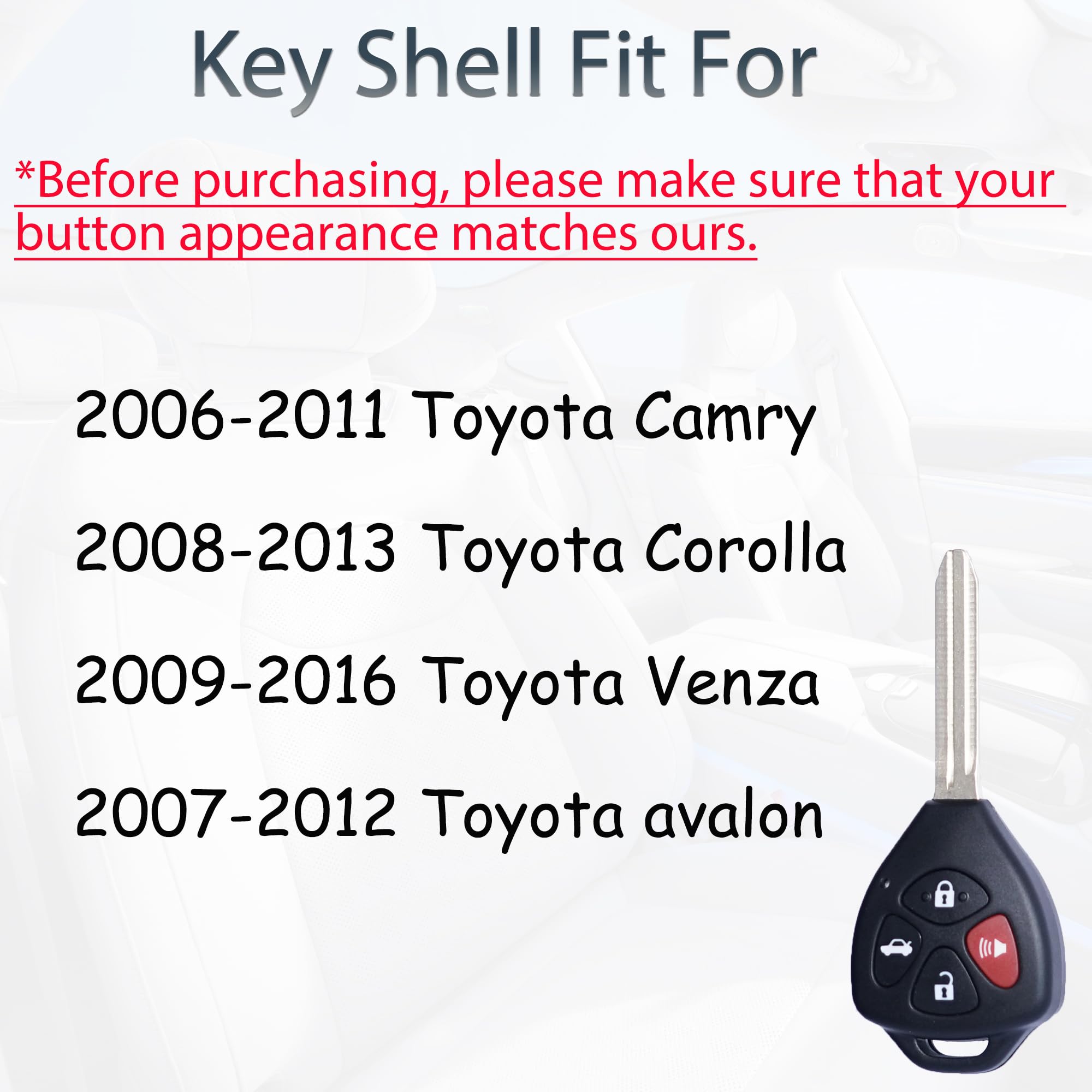 Supaland Key Fob Shell Case Replacement Fits For Toyota Camry Corolla Venza Avalon 2007 2008 2009 2010 2011 2012 2013 Keyless En