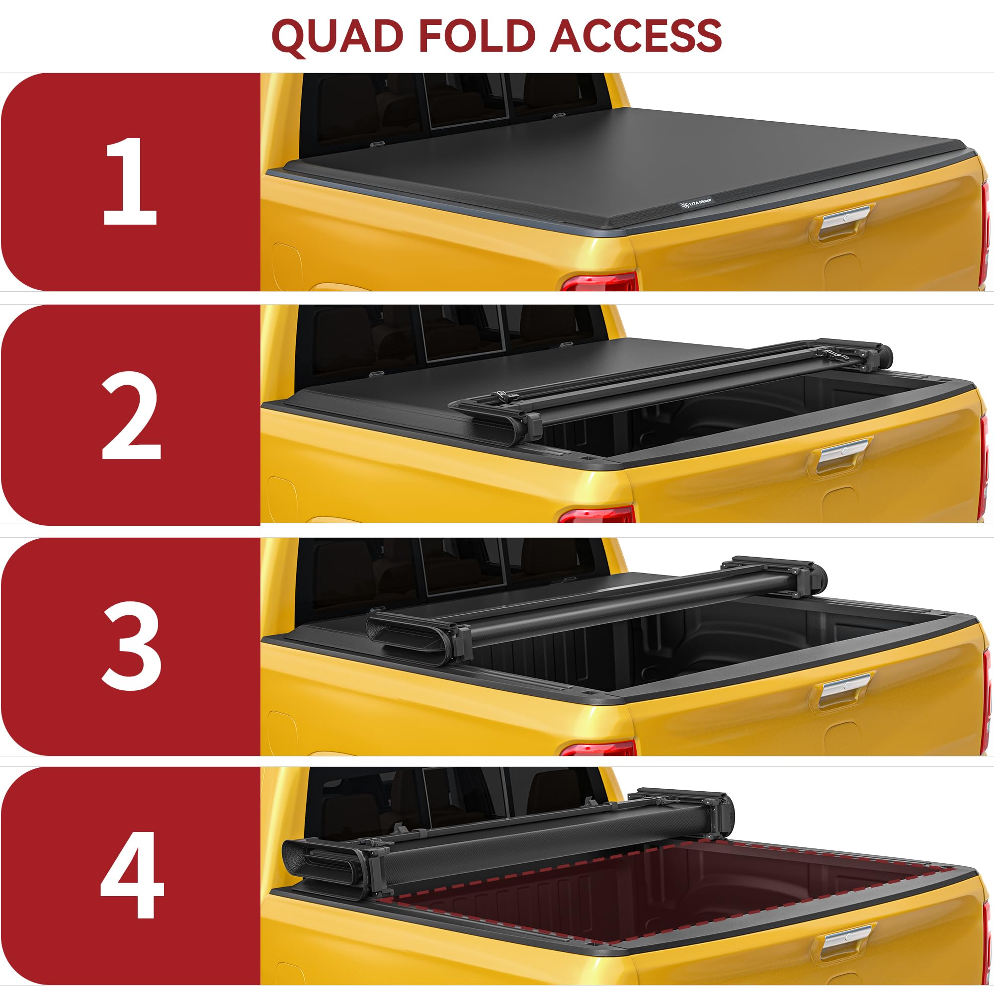Yitamotor Soft Quad-Fold Tonneau Cover Fits For Dodge Ram 1500 5.7Ft Bed 2009-2025 (Inclu. Classic & New) Without Rambox