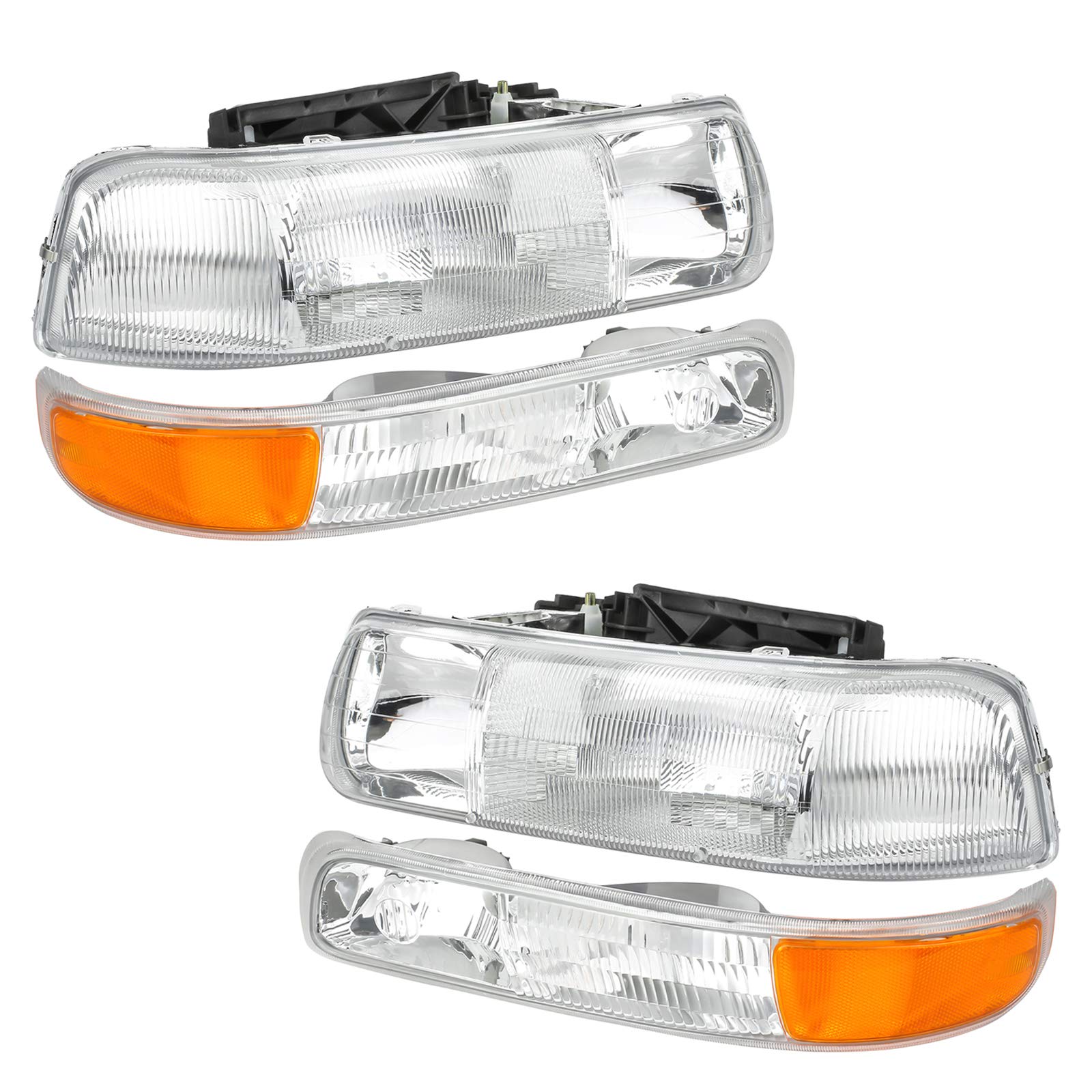 A&P 4PCS Headlight Assembly Chrome Housing Clear Lens For Chevy 00-06 Tahoe Suburban 1500 2500/99-02 Silverado 1500 2500/01-02 S