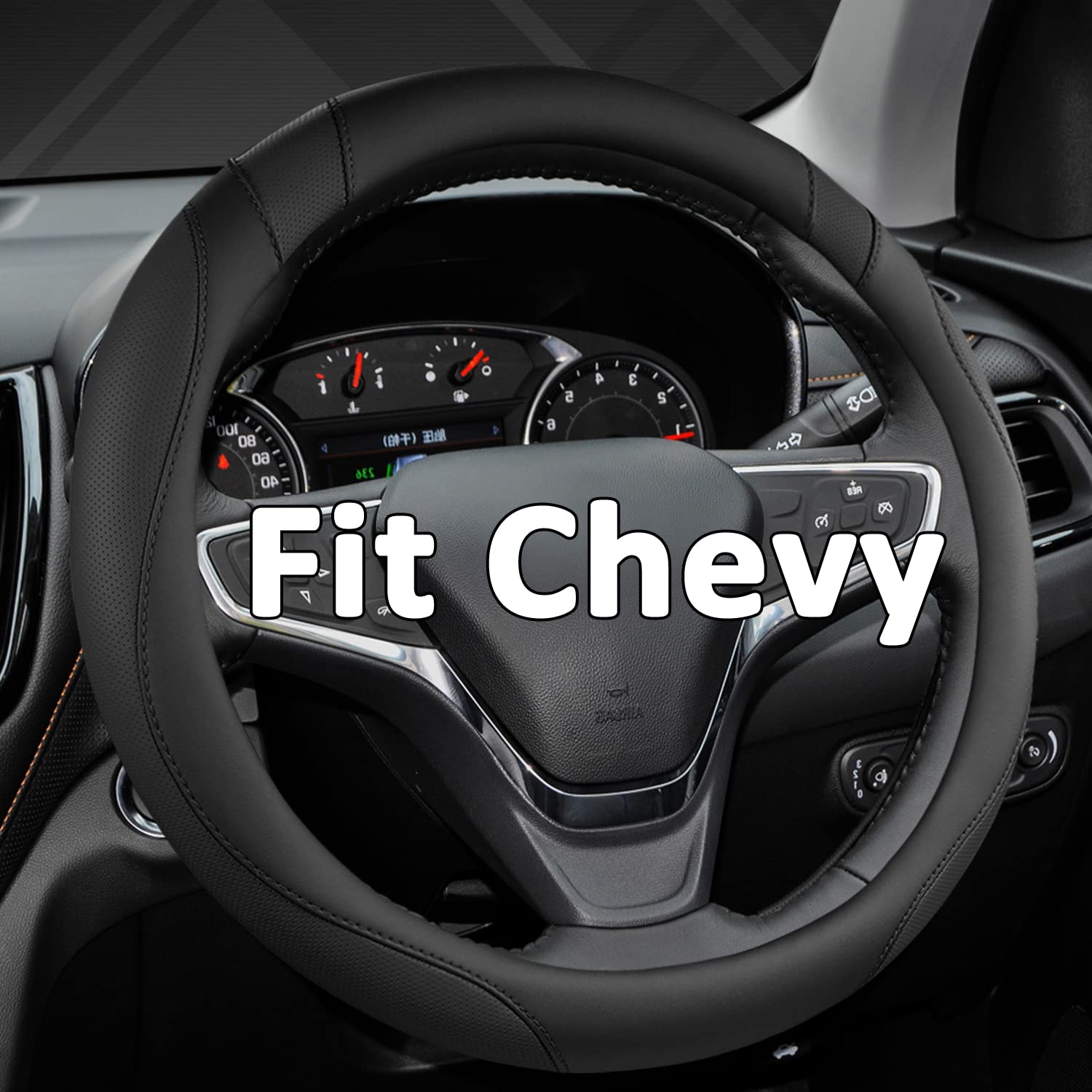 West Llama Customized Auto Car Steering Wheel Cover For Chevy 14.5-15 Inches, Steering Wheel Cover For Chevrolet (Black - Standa