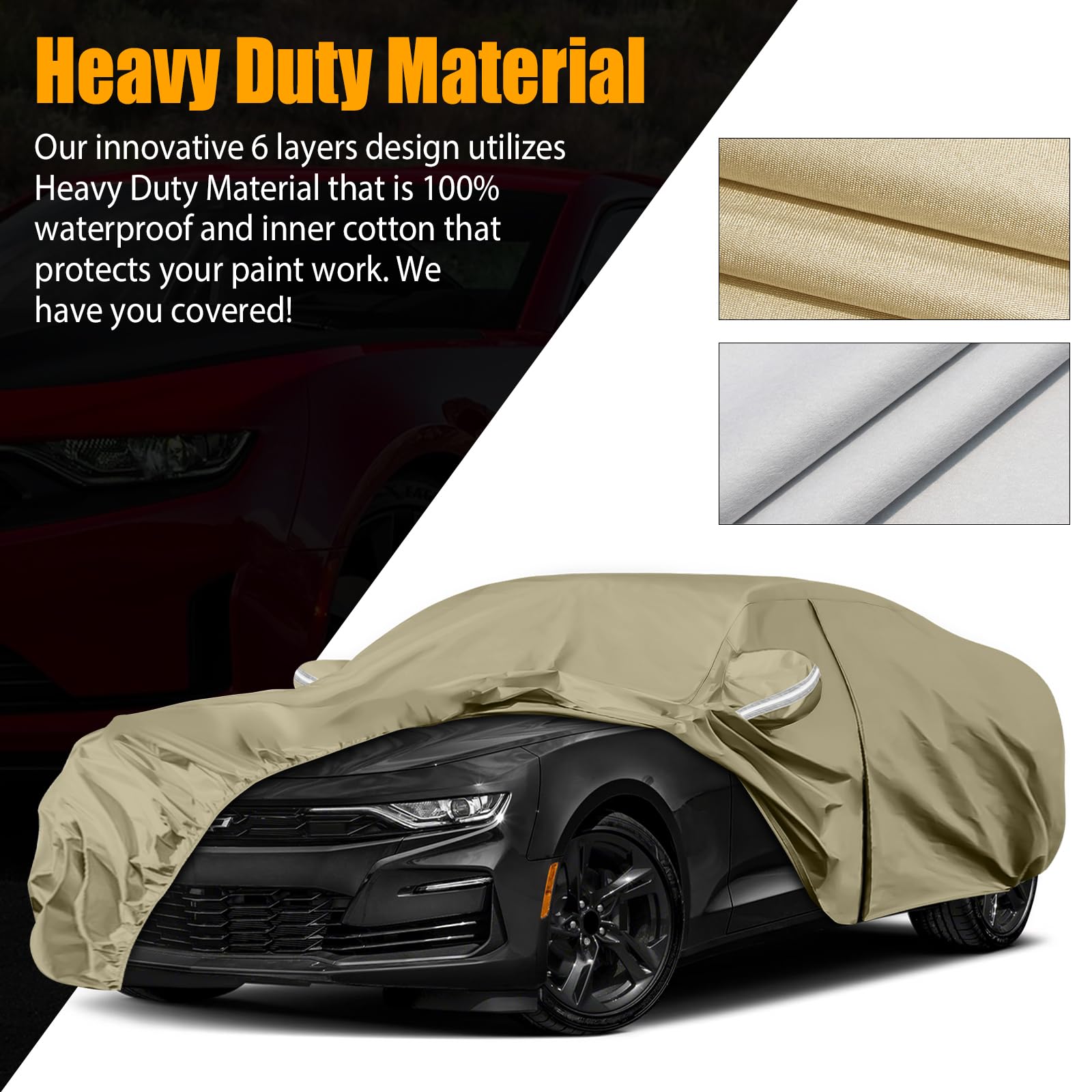 Waterproof Car Covers Replace for 2010-2025 Chevy Camaro, Multilayer Heavy Duty with Cotton Liner All Weather Custom-fit Car Cov