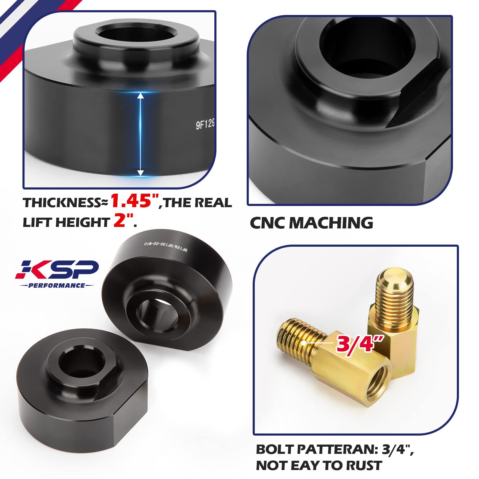 KSP 2'' Lift kits for F250 F350 1999-2022, 2inch Front Lift Spacer with 3/4   Stud Extenders Compatible with Ford F-250 F-350 Su