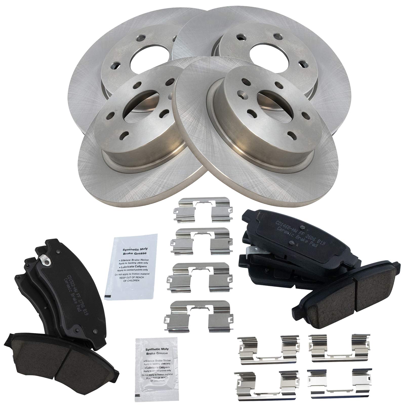 Trq Front And Rear Brake Pad & Rotor Kit Brake Pads Brake Rotor Ceramic Compatible With 2011-2015 Chevrolet Cruze 2016 Cruze Lim