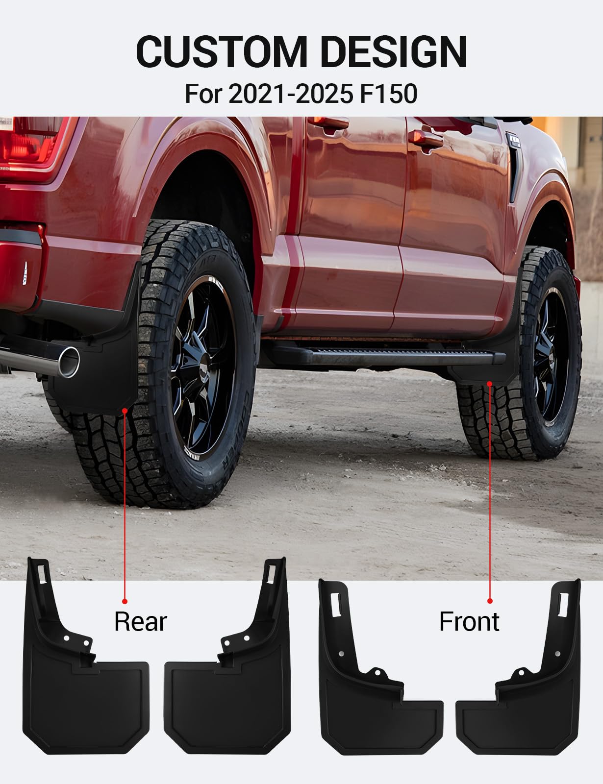 Mud Flaps Fit For 2021 2022 2023 Ford F150, All Weather Guard Mud Guards Splash Front Rear 4Pc Set (For Trucks Without Fender Fl