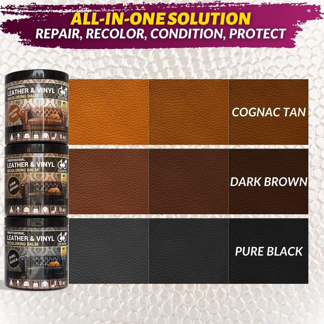 COCONIX Leather Recoloring Balm - Dark Brown, 8 oz, Restores Aged Leather & Vinyl, Model LRB2DB