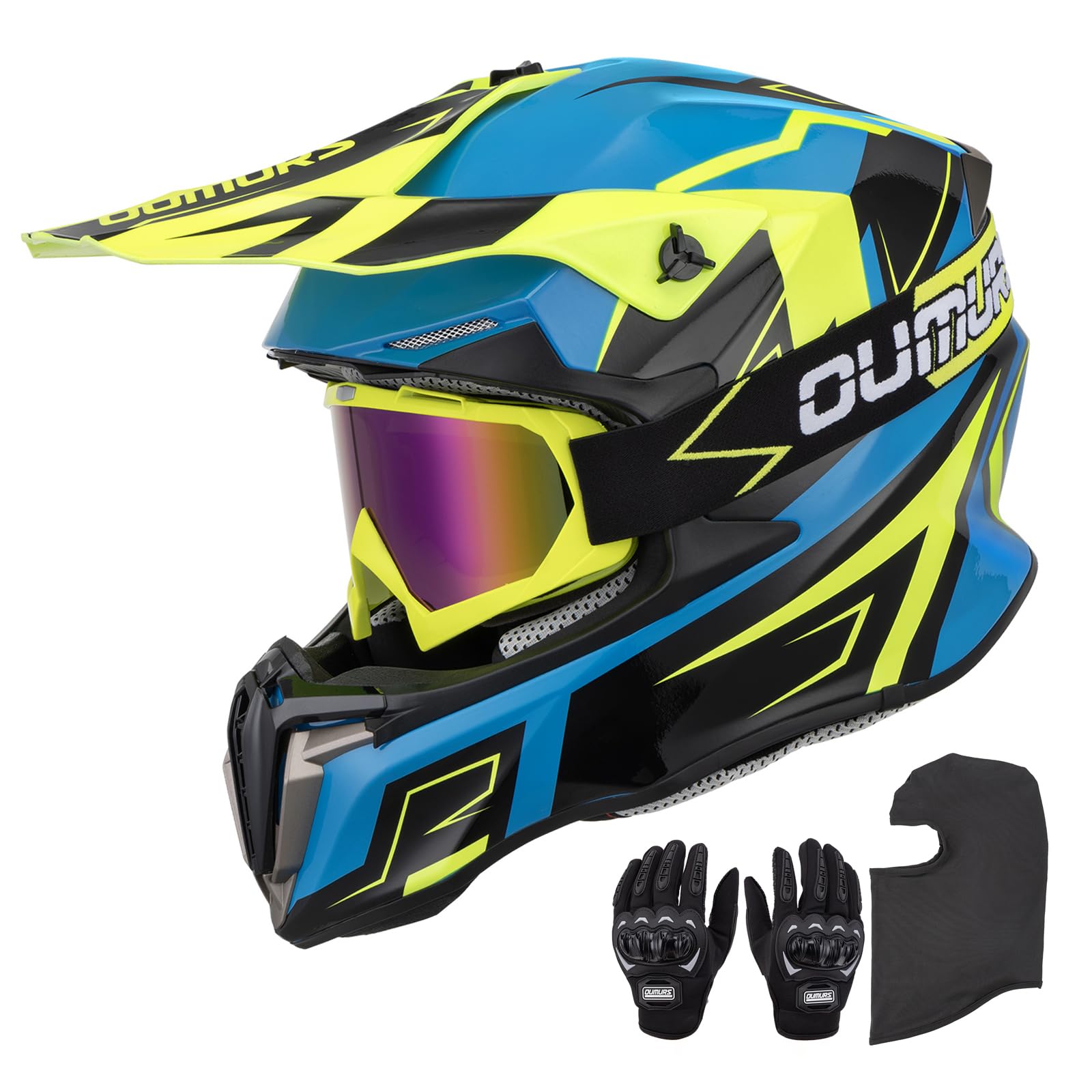 Oumurs Adult Atv Dirt Bike Helmet With Gloves & Mask Adjustable Sun Visor Motorcycle Adult Helmet Off-Road Motocross Downhill Mo