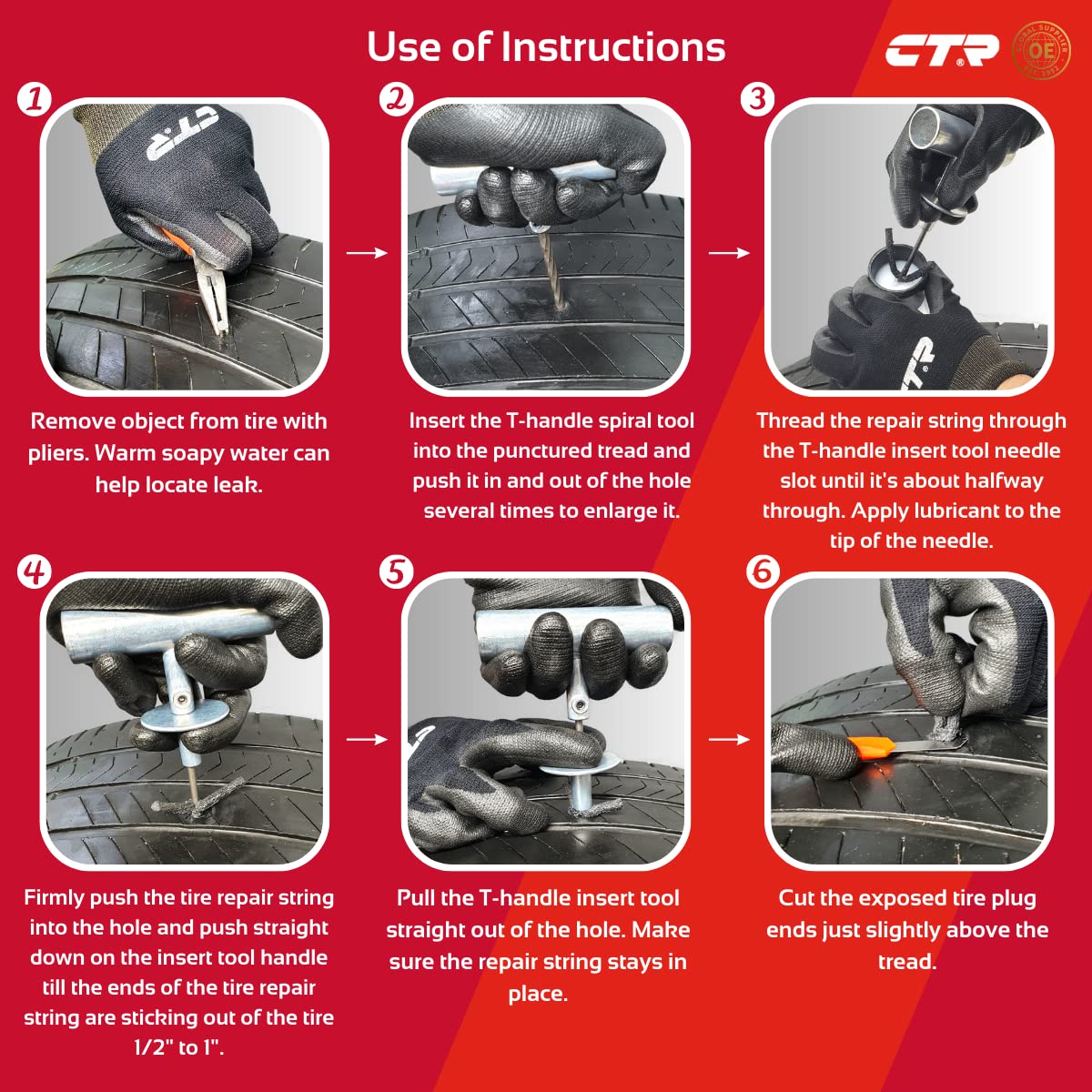 Ctr Heavy Duty Tire Plug Kit - 68Pcs All-In-One Universal Tire Repair Kit With Plugs, Professional Tools For Tubeless Tyre Flats