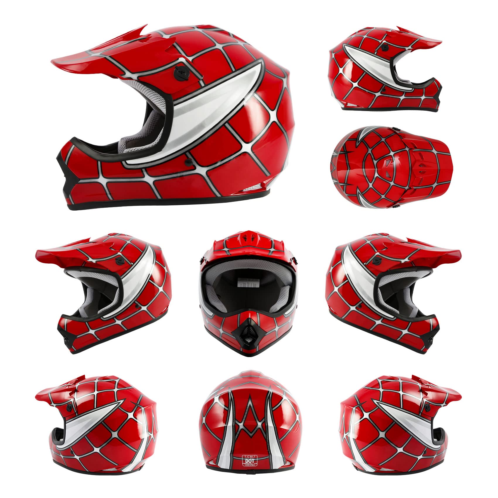 Tcmt Dot Youth & Kids Motocross Offroad Street Helmet Red Spider Motorcycle Youth Helmet Dirt Bike Motocross Atv Helmet+Goggles+