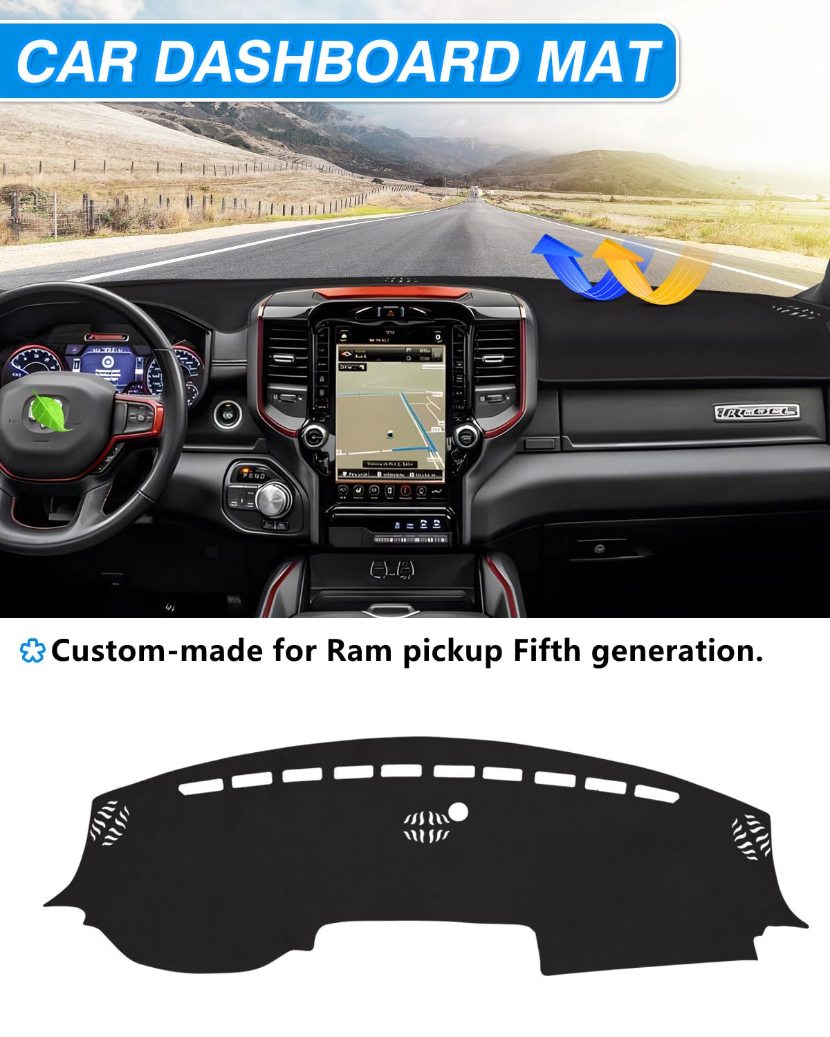Dashboard Cover Compatible With Dodge Ram 1500 2500 3500 2019-2024 2025 Accessories Dash Cover Nonslip Dash Board Carpet Anti-Gl