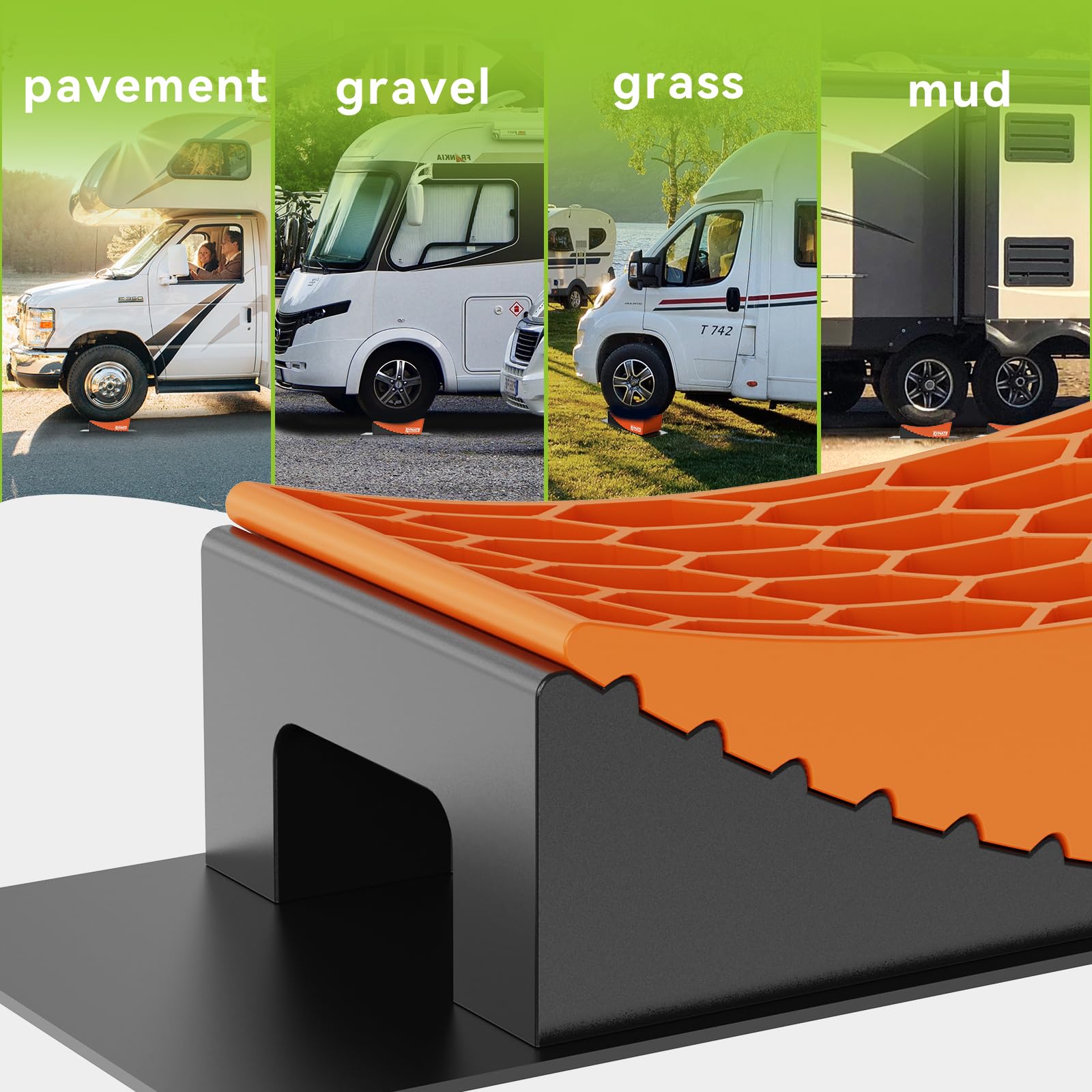 Rvmate Camper Levelers 8-Piece Kit Rv Leveling Blocks Camper Wheel Chocks Including Two Curved Levelers, Two Chocks, One Level A