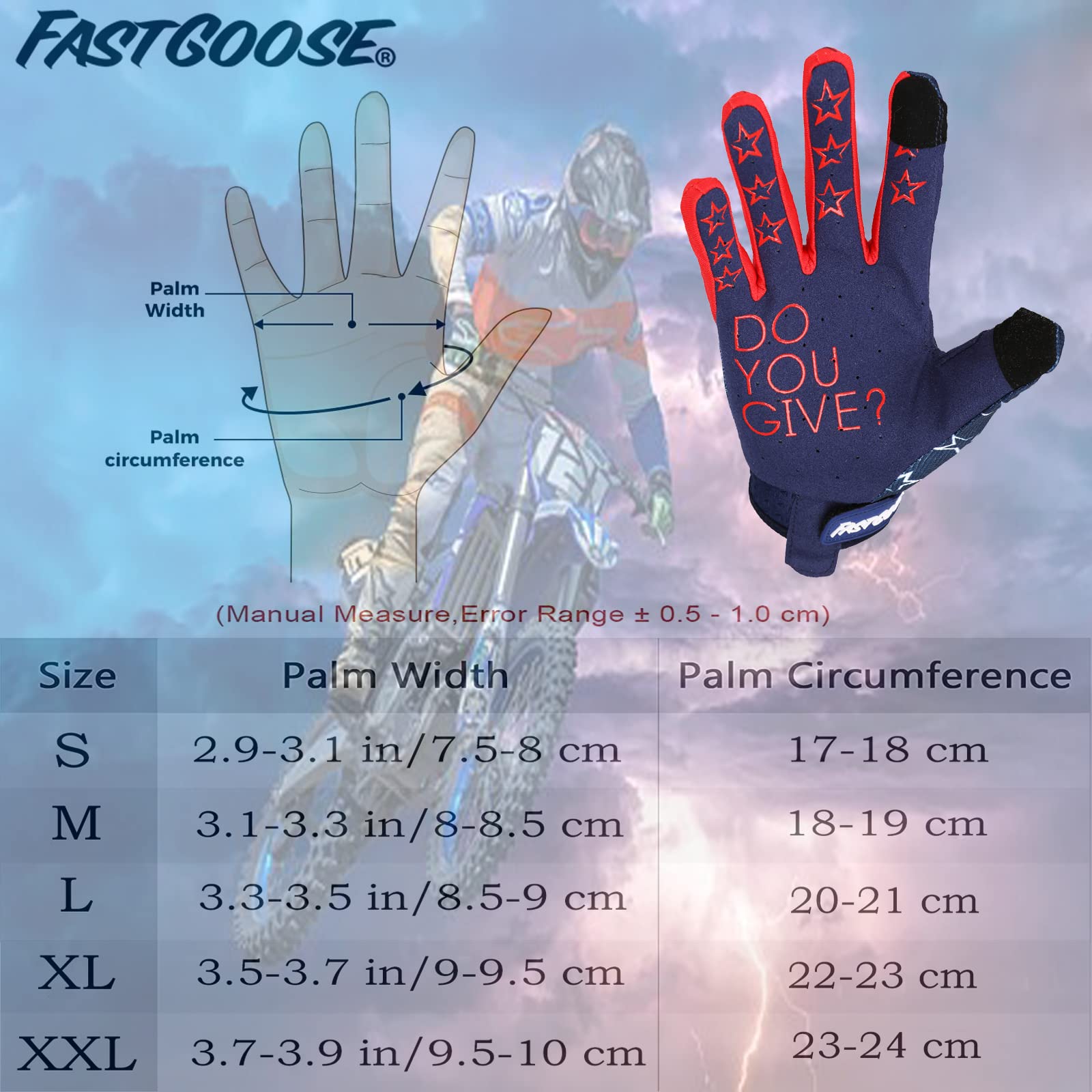 Fastgoose Motorcycle Gloves Drit Bike Gloves Motocross Gloves For Men Women,Breathable Lightweight Off-Road Gloves For Atv Bmx Mtb Racing (Blue/Red, Large)