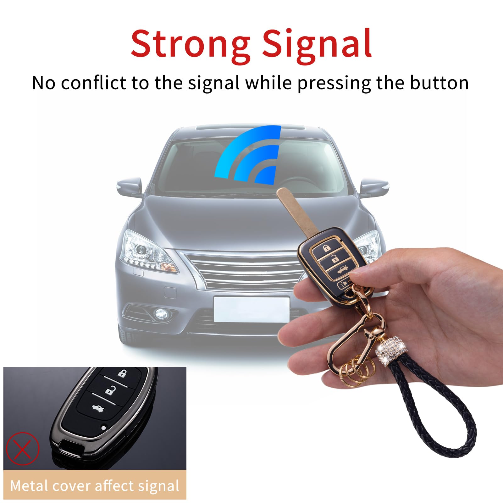 Gematay For Honda Key Fob Cover With Lanyard, Car Key Case Protection For Honda Accord Civic Cr-V Smart Key Holder