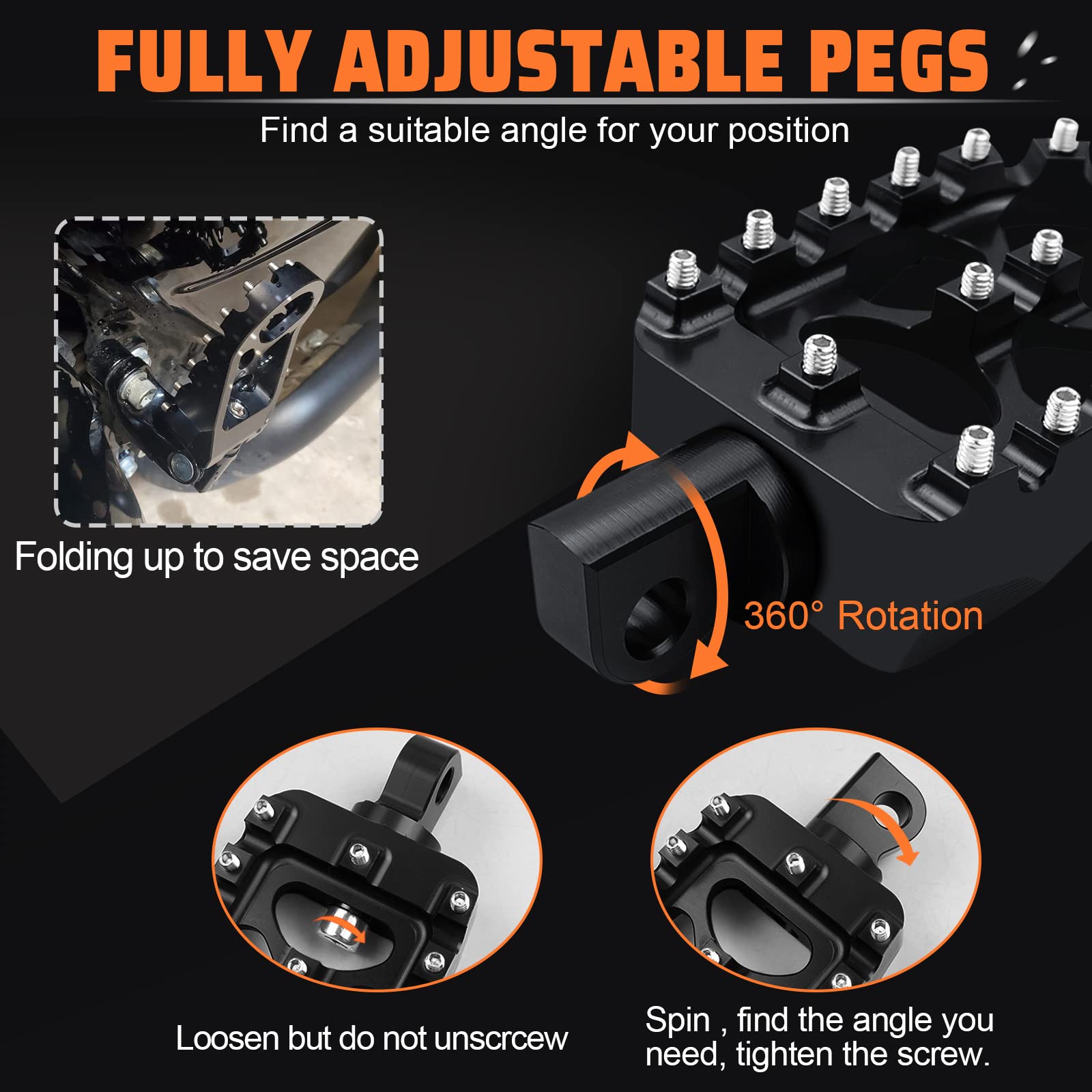 Starknightmt Cnc Wide Fat Footpegs 360° Roating Mx Foot Pegs Chopper Bobber Style Compatible With Dyna Fatboy Sportster Iron 883 (Black)