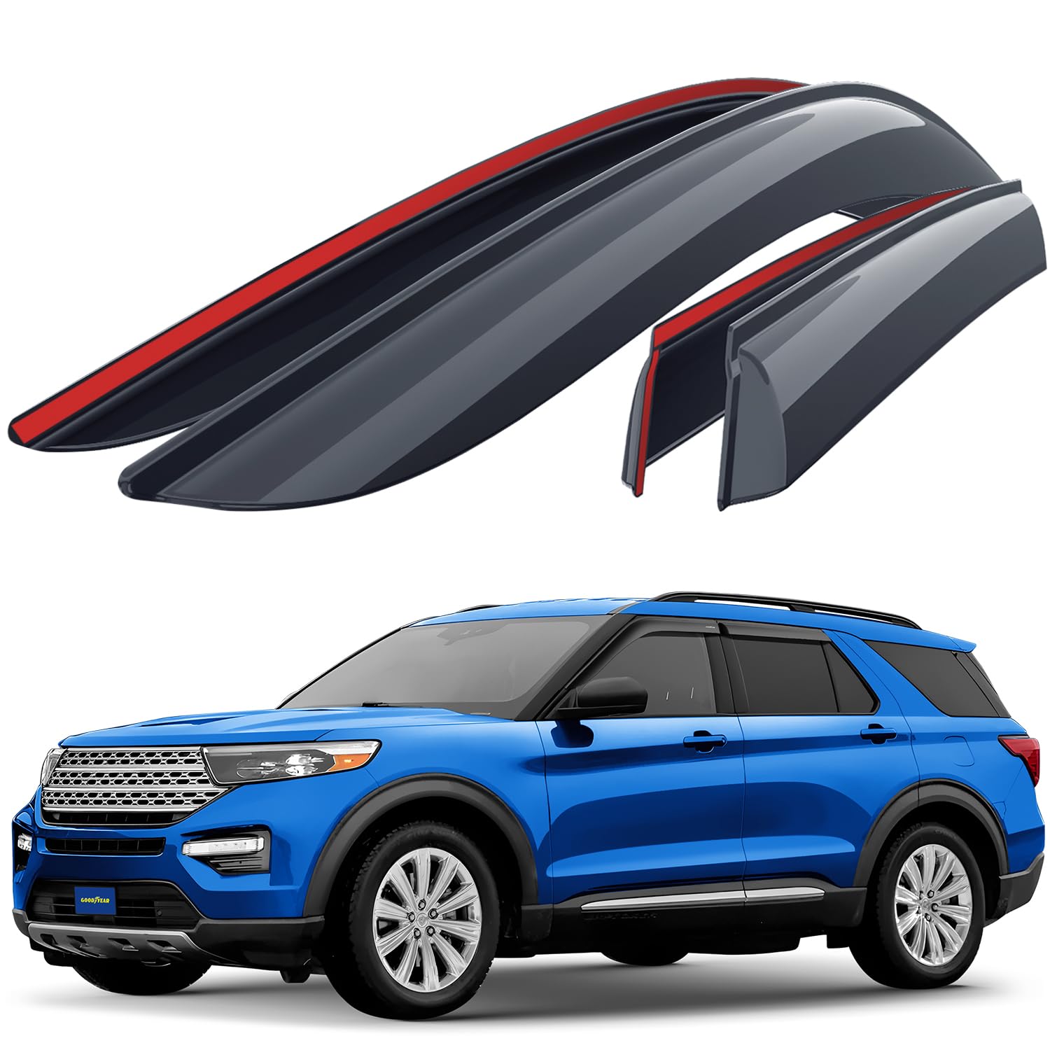 Goodyear Shatterproof Window Deflectors For Ford Explorer 2020-2024, Tape-On Rain Guards, Window Visors, Vent Deflector Visor,Car Accessories,4 Pcs. - Gy003263