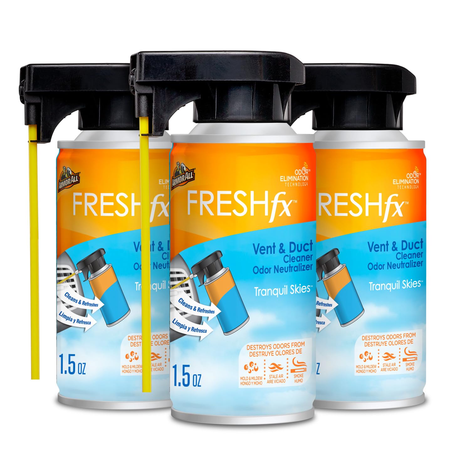 Armor All Fresh FX Vent and Duct Cleaner Odor Neutralizer, Tranquil Skies Scent, 3 Count, 5 OZ Each