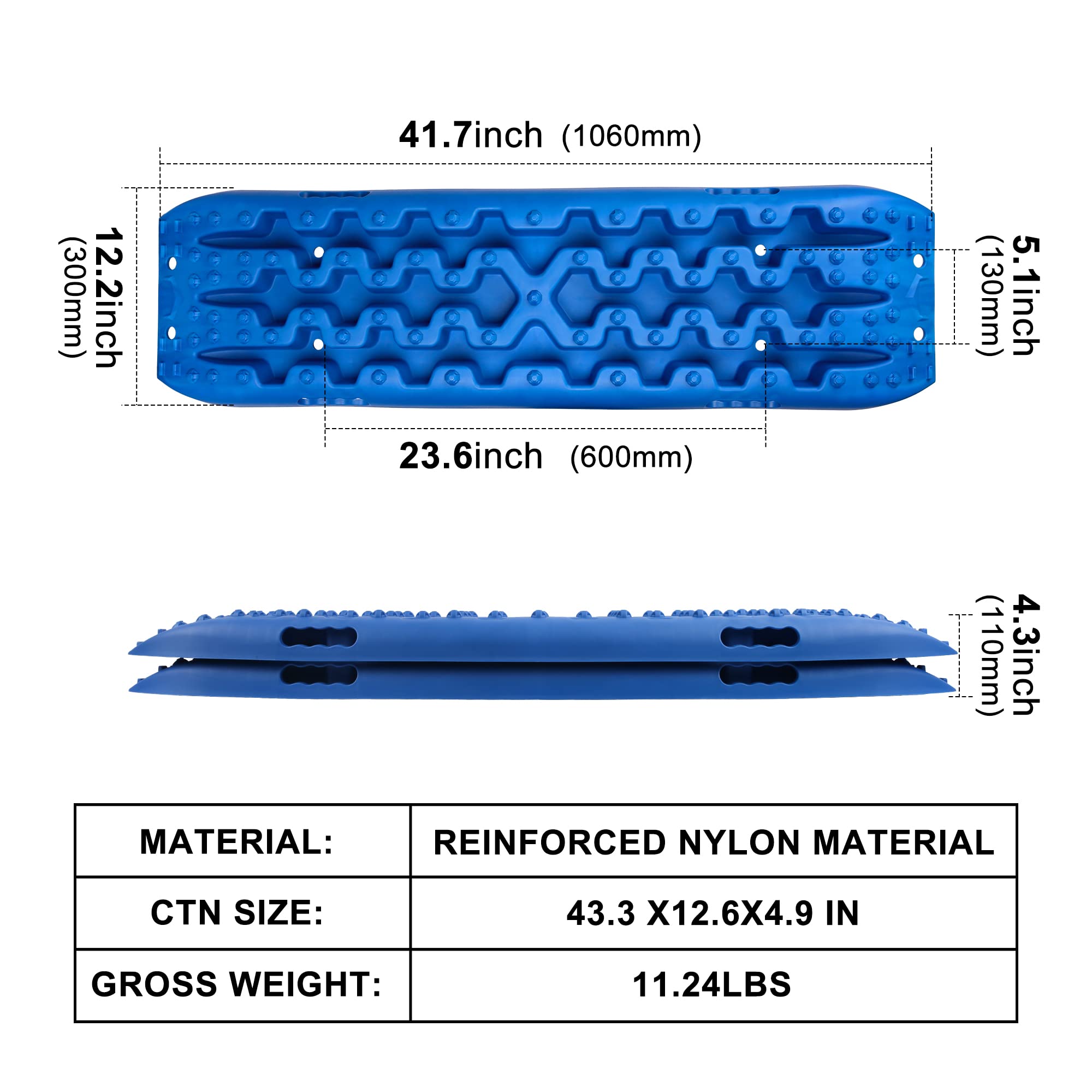 X-Bull New Recovery Traction Tracks Sand Mud Snow Track Tire Ladder 4Wd (Blue, 3Gen), Bag+Hardware+Tracks