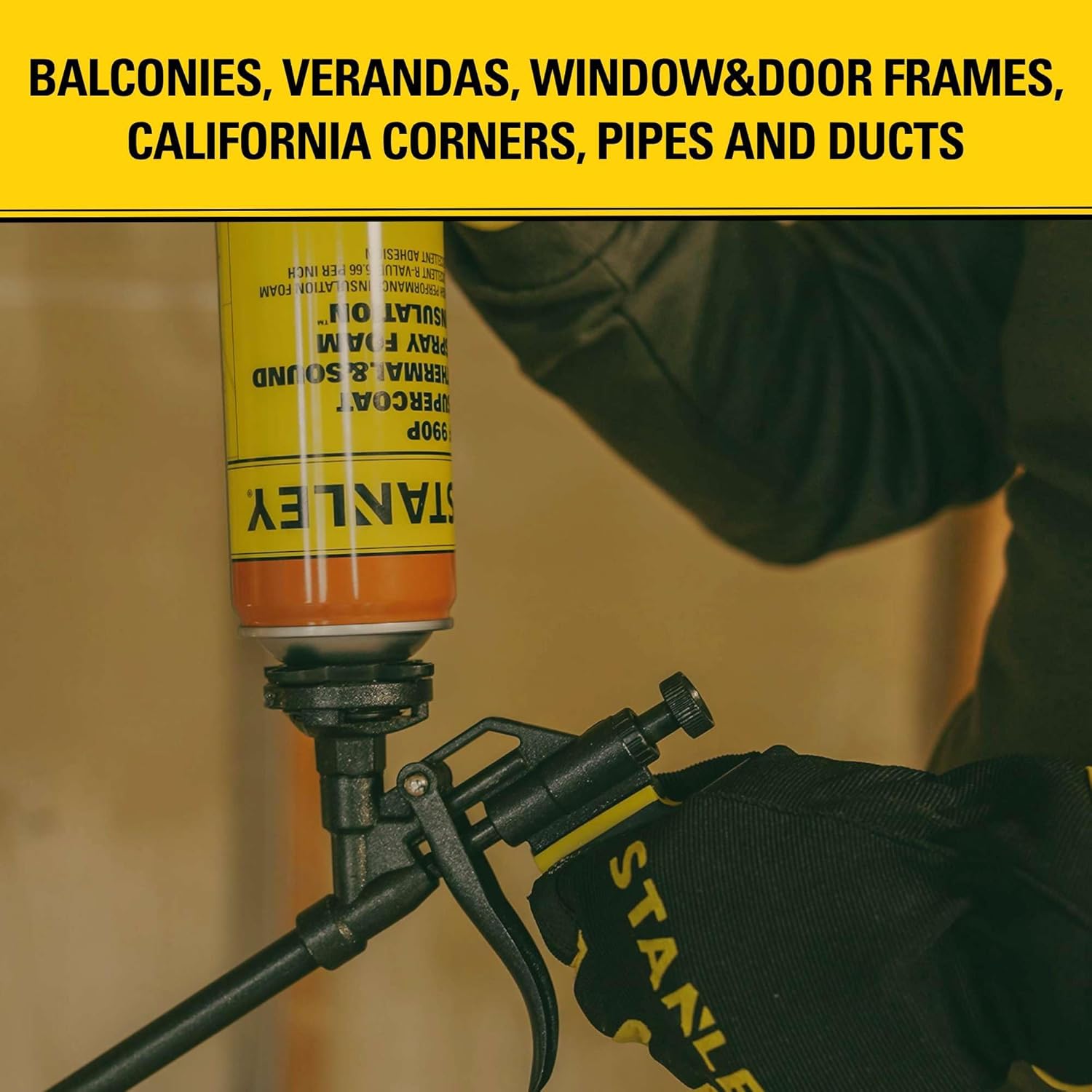STANLEY F 990P Closed Cell Spray Foam Insulation Kit, 27.1 oz, 6 Pack, Polyurethane Foam, Covers Up to 120 Sq.Ft., Includes Gun &
