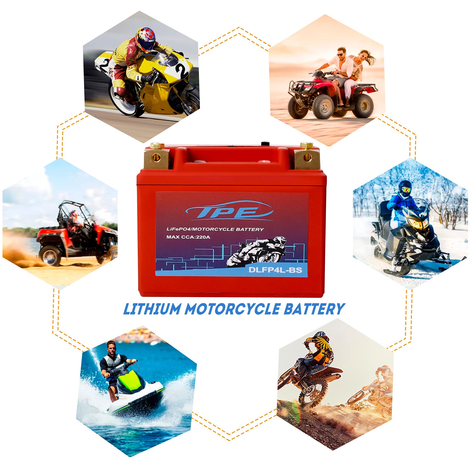 Tpe Lithium Motorcycle Powersport Battery Lifepo4 Engine Start Battery 12.8V 2Ah 220Cca With Bms (Smart Battery Management Syste