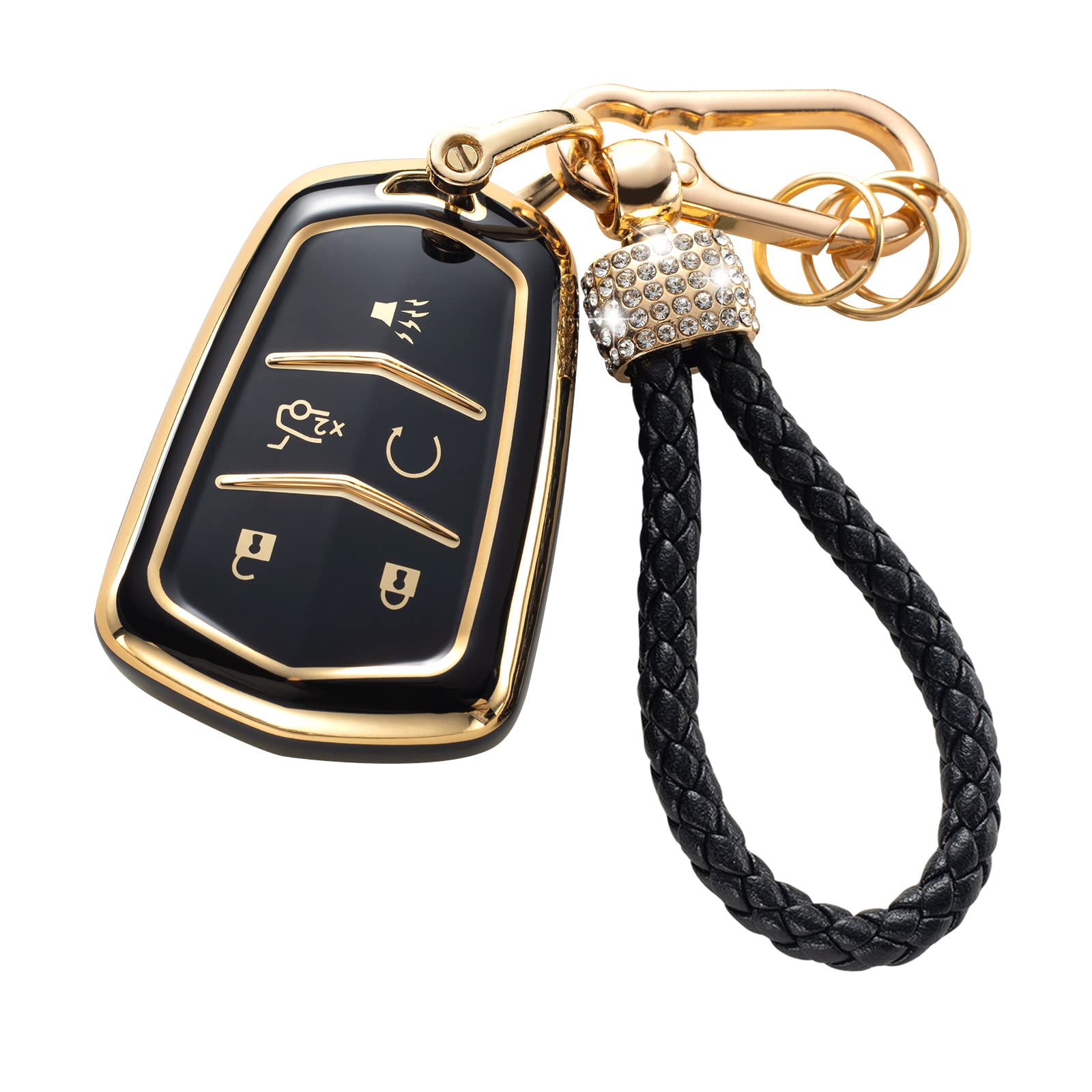 Gematay For Cadillac Key Fob Cover, Key Case Shell Compatible With Cadillac Escalade Cts Srx Xt5 Ats Ct6 5 Buttons Remote Smart